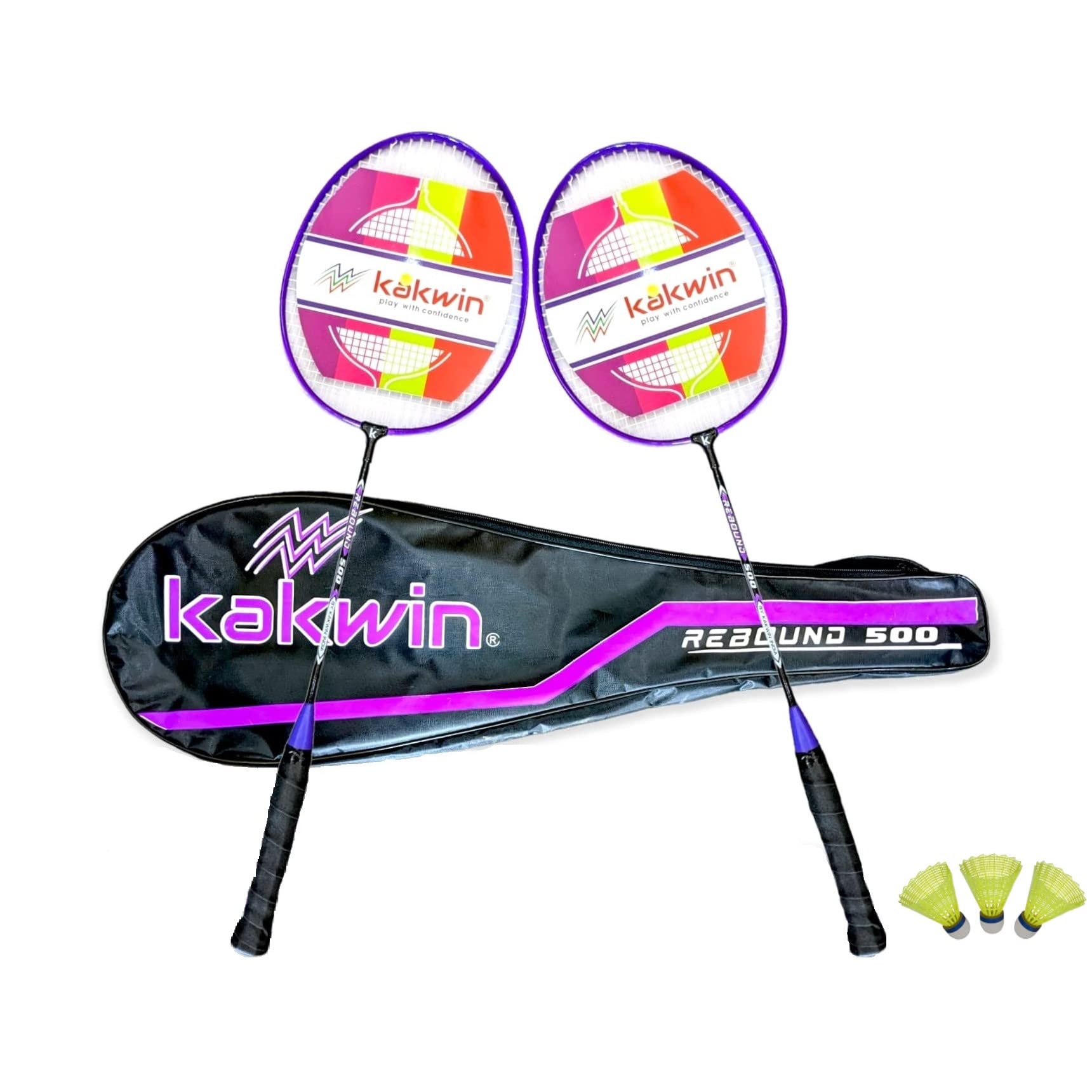 Kakwin Rebound 500 Wide Body Badminton Rackets with 3 Shuttlecocks - Professional Grade Rackets for Indoor & Outdoor Play, Training, and Competitive Matches