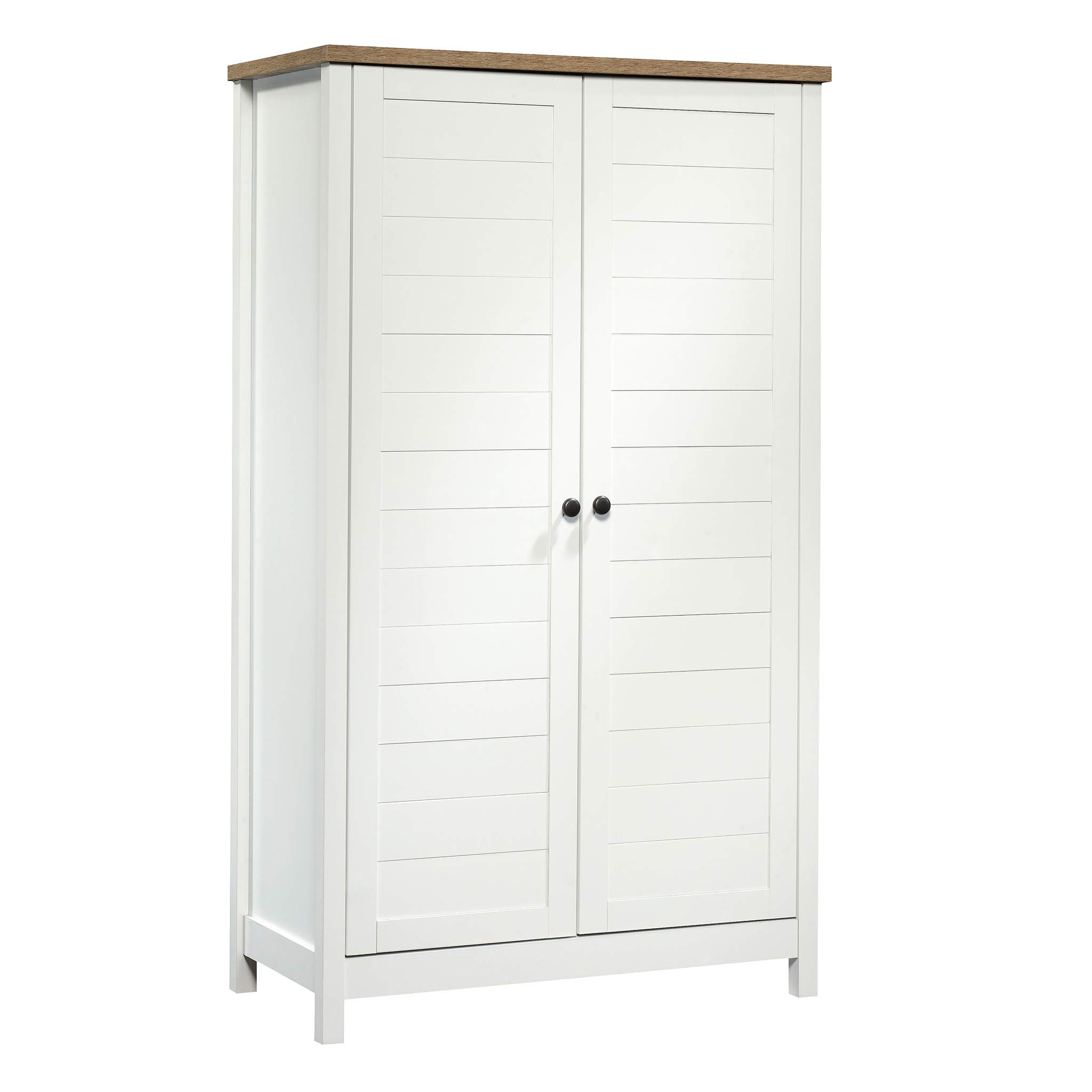 Sauder Cottage Road Storage Cabinet - Soft White Finish Pantry Organizer for Kitchen, Bathroom & Office | Rustic Farmhouse Style Home Decor