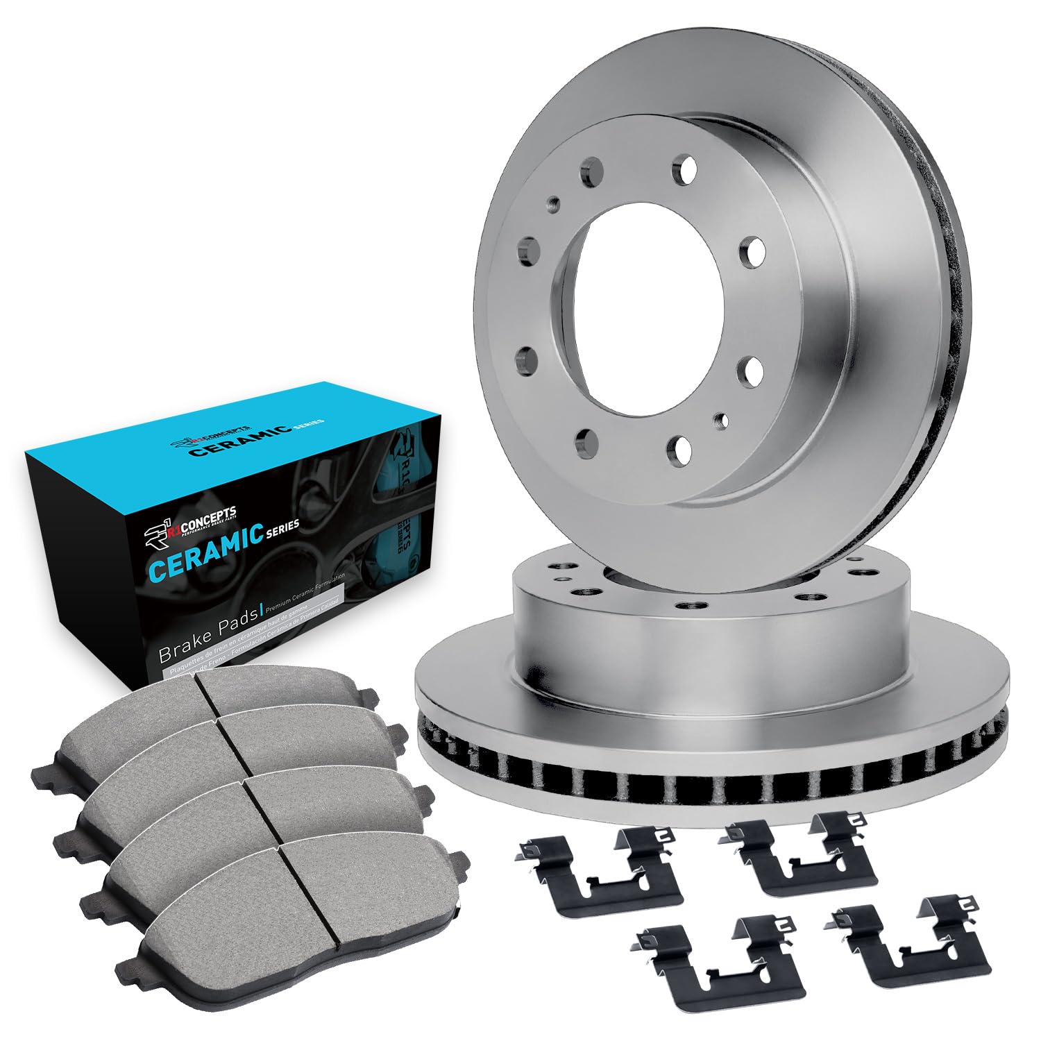 R1 Concepts Premium Front Brake Pads and Rotors Kit - Ceramic Brake Pads, Drilled/Slotted Rotors, Hardware Included (1EB.48012.42) | Perfect for Daily Commuting, Performance Driving & Truck/SUV Brake Upgrades