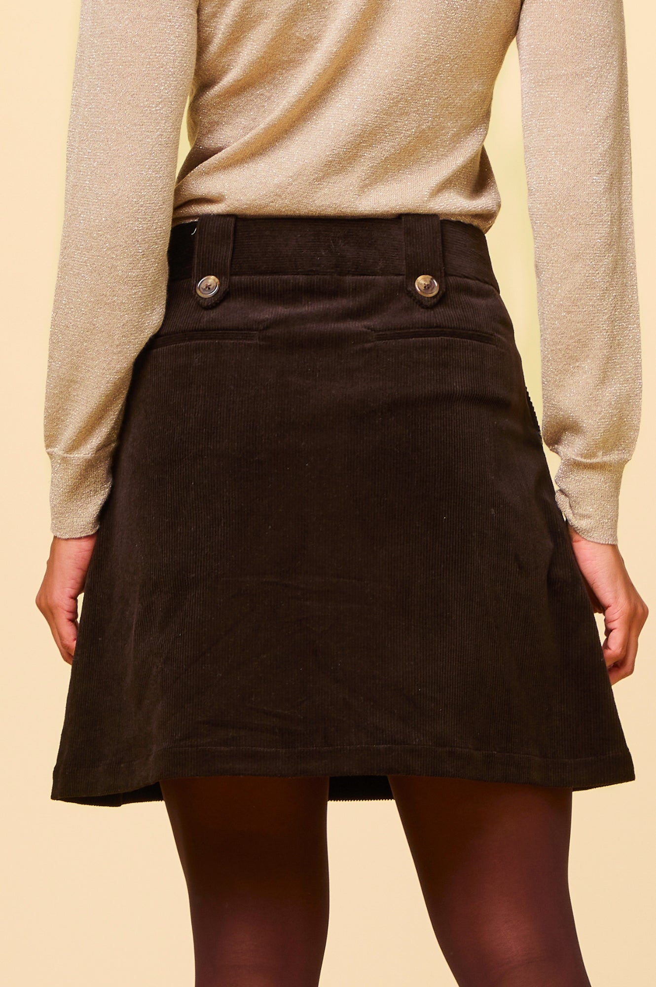 Lily Stretch Corduroy Skirt for Women - Comfortable High Waist A-Line Mini Skirt in Chocolate Brown | Perfect for Fall Outfits, Casual Wear & Office Fashion