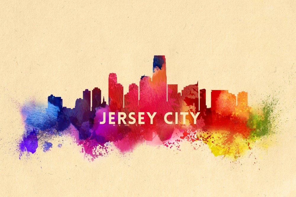 Jersey City Skyline Abstract Art Print - 24x36 Signed Wall Decor Poster for Living Room, Office & Home Decor | New Jersey Landscape Artwork