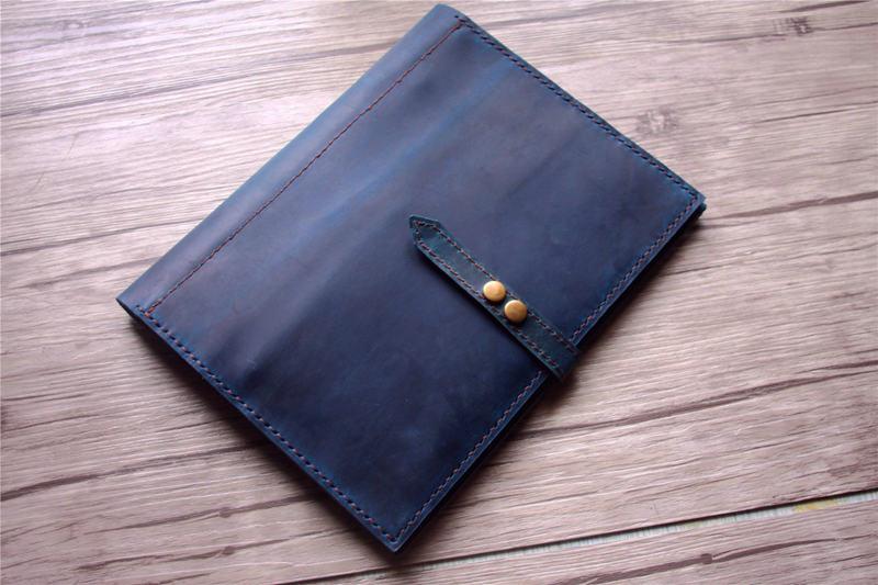 Distressed Blue Leather Zippered Portfolio - Professional Business Document Organizer for Office, Meetings & Travel