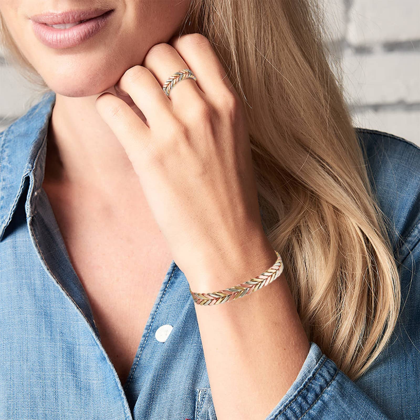 Pure Copper Magnetic Bracelet for Women - Adjustable Three-Color Gold Braid Fashion Jewelry, Arthritis Pain Relief & Wellness Gift (Ideal for Yoga, Meditation & Daily Wear)