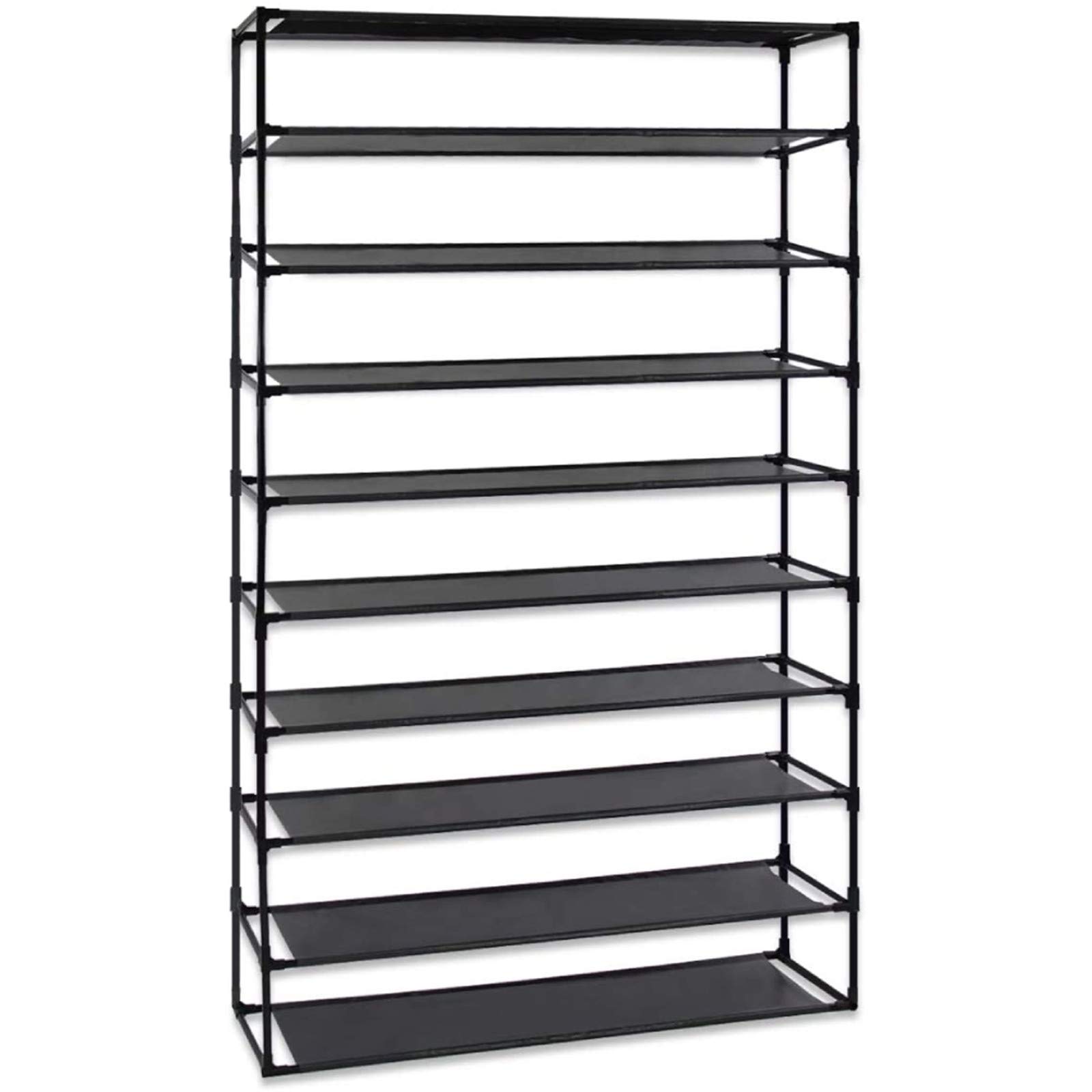 10-Tier Stackable Shoe Rack Organizer - Detachable Waterproof Non-Woven Fabric Shoe Storage Shelf Cabinet - Space Saving Shoe Tower for Closet, Entryway & Bedroom (Black)