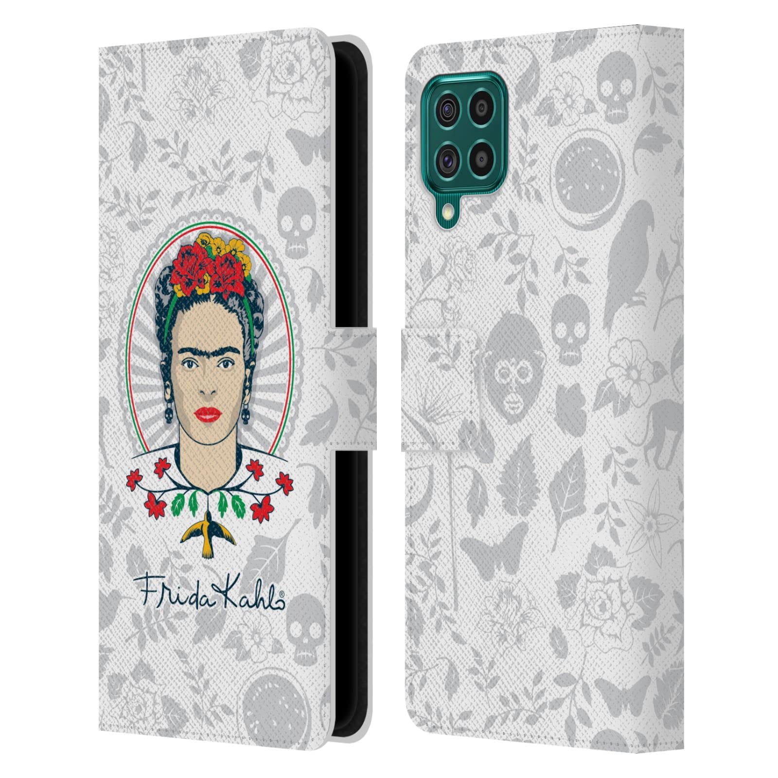 Head Case Designs Frida Kahlo Leather Wallet Case for Samsung Galaxy F62 (2021) - Officially Licensed Art Portrait Cover with Card Slots & Stand Feature for Daily Commute and Travel