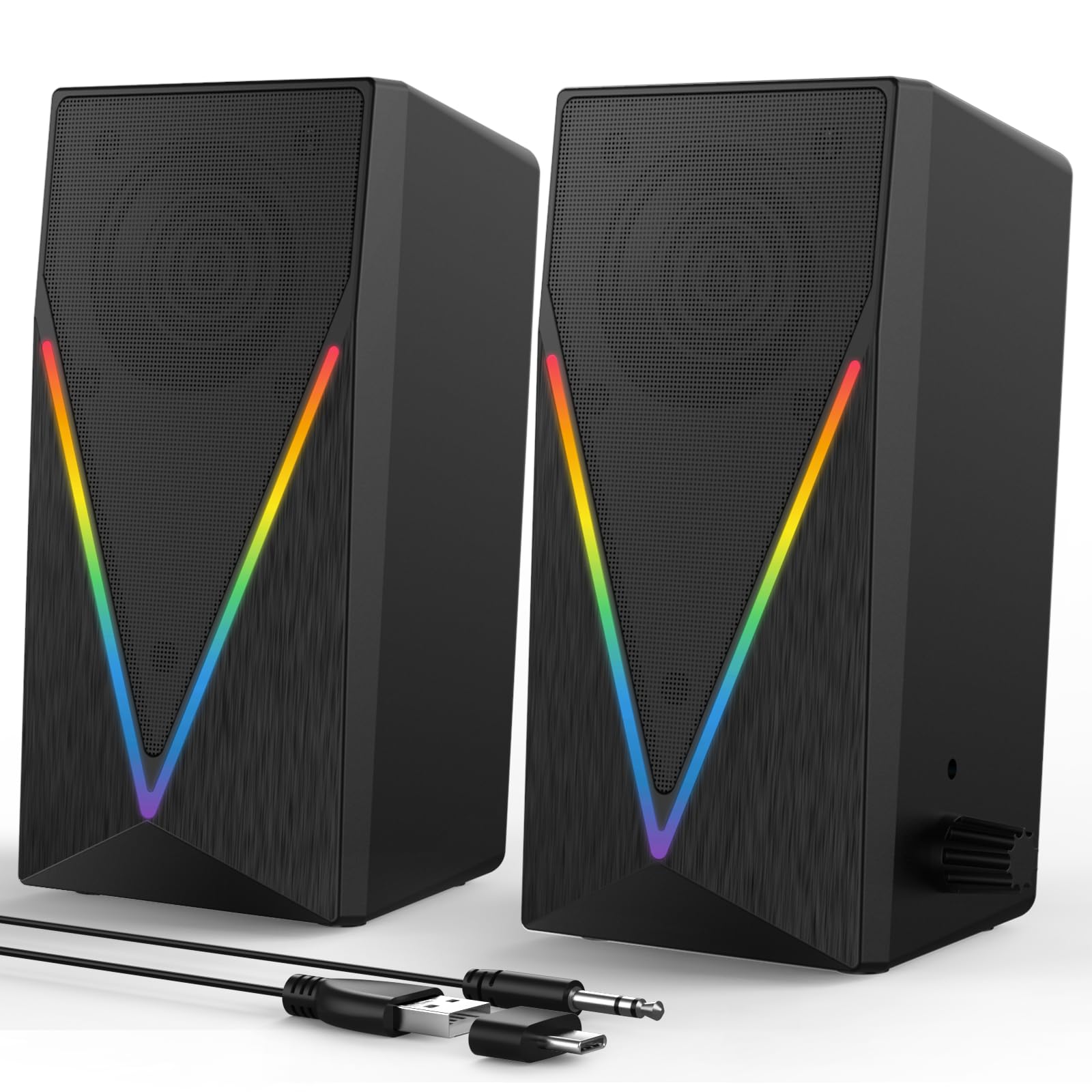 Computer Speakers with RGB Lights - USB Powered Desktop Speakers for PC, Laptop, Monitor | Enhanced Bass, Volume Control & Headphone Jack | Gaming & Music Setup for Home Office, Streaming & Entertainment