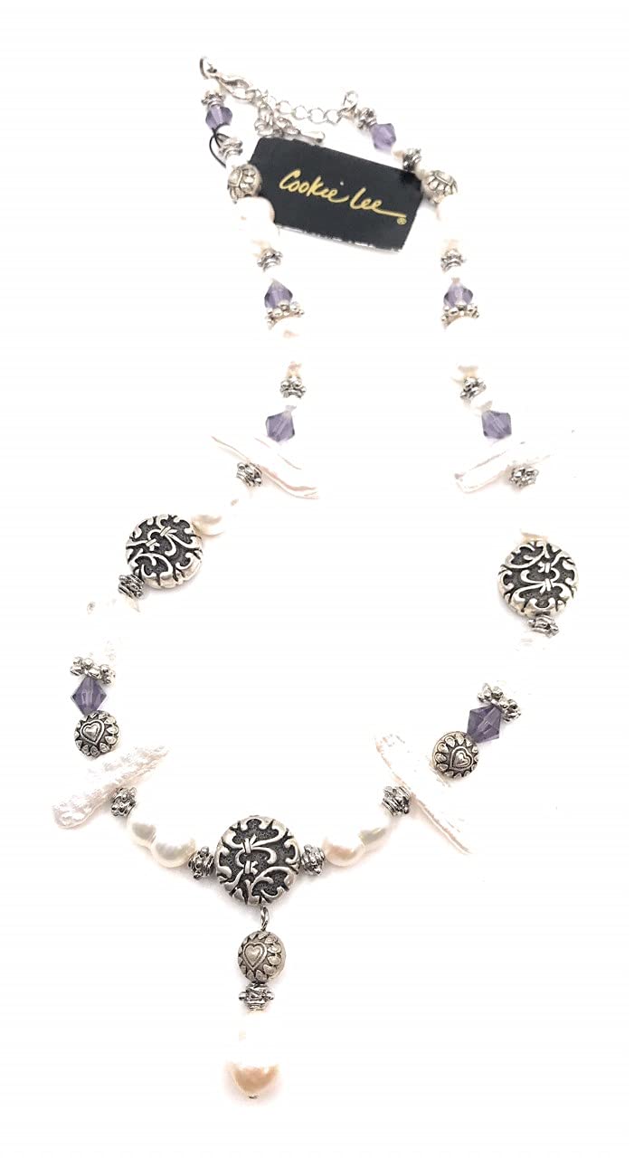 Cookie Lee Freshwater Pearl Necklace (D31) 89165 - Elegant 7-8mm Cultured Pearls with Sterling Silver Clasp for Women, Perfect for Weddings, Parties & Special Occasions