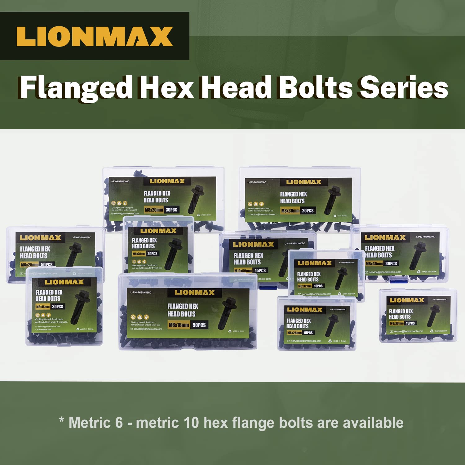 LIONMAX M10 x 60mm Grade 10.9 Carbon Steel Flanged Hex Head Bolts - Black Oxide Finish, Anti-Rust (Pack of 15) - Ideal for Automotive, Machinery & Construction Applications