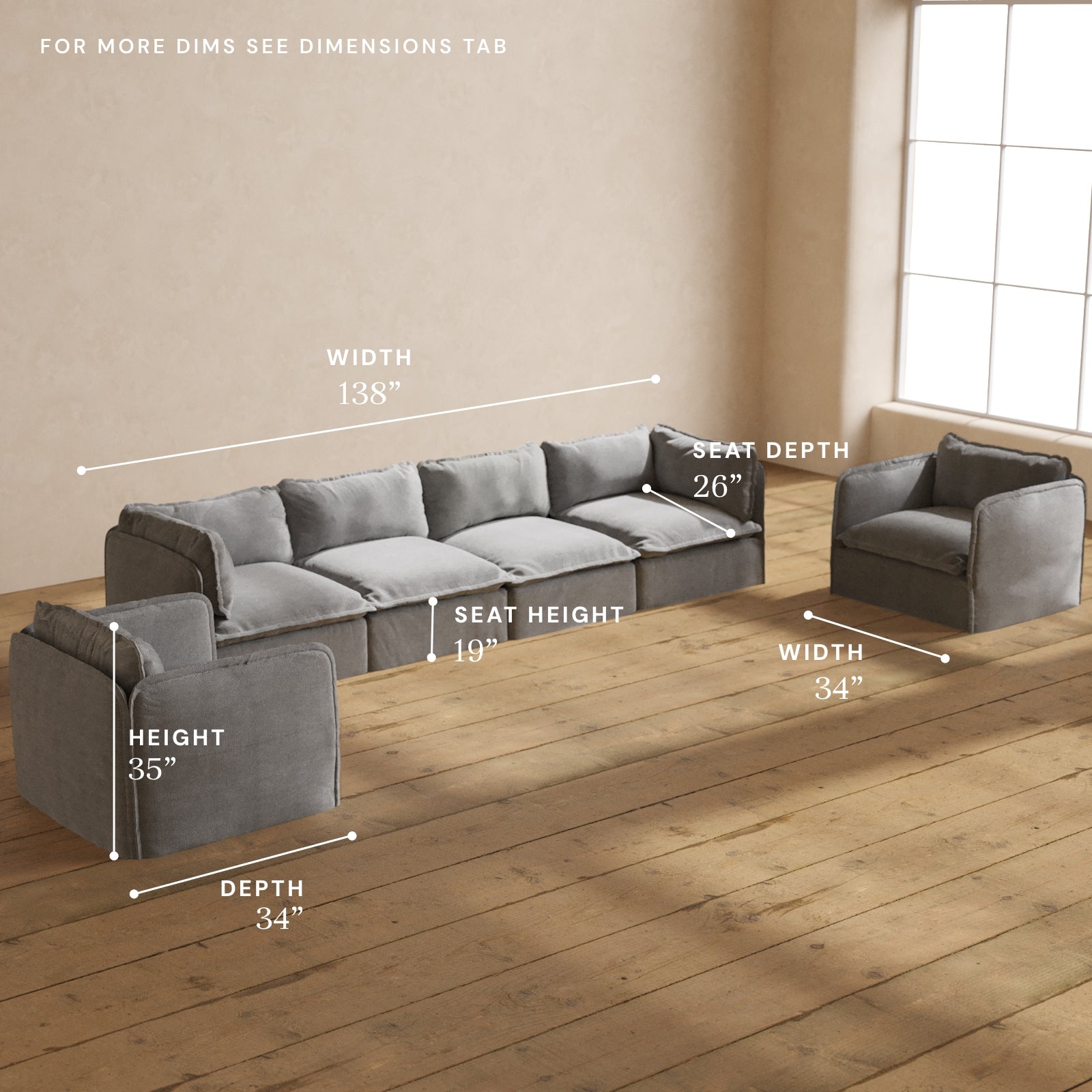 Premium Modular 4-Seater Sofa with Armchair Set in Ash Finish - Luxury Blend Fabric for Living Room, Lounge & Entertainment Spaces