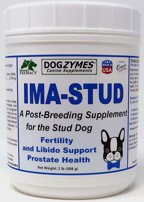 Dogzymes Ima Stud Daily Supplement for Stud Dogs - Enhances Libido, Performance, Sperm Development & Vitality - 2lb Powder for Mixing with Food - Ideal for Breeding & Show Dogs