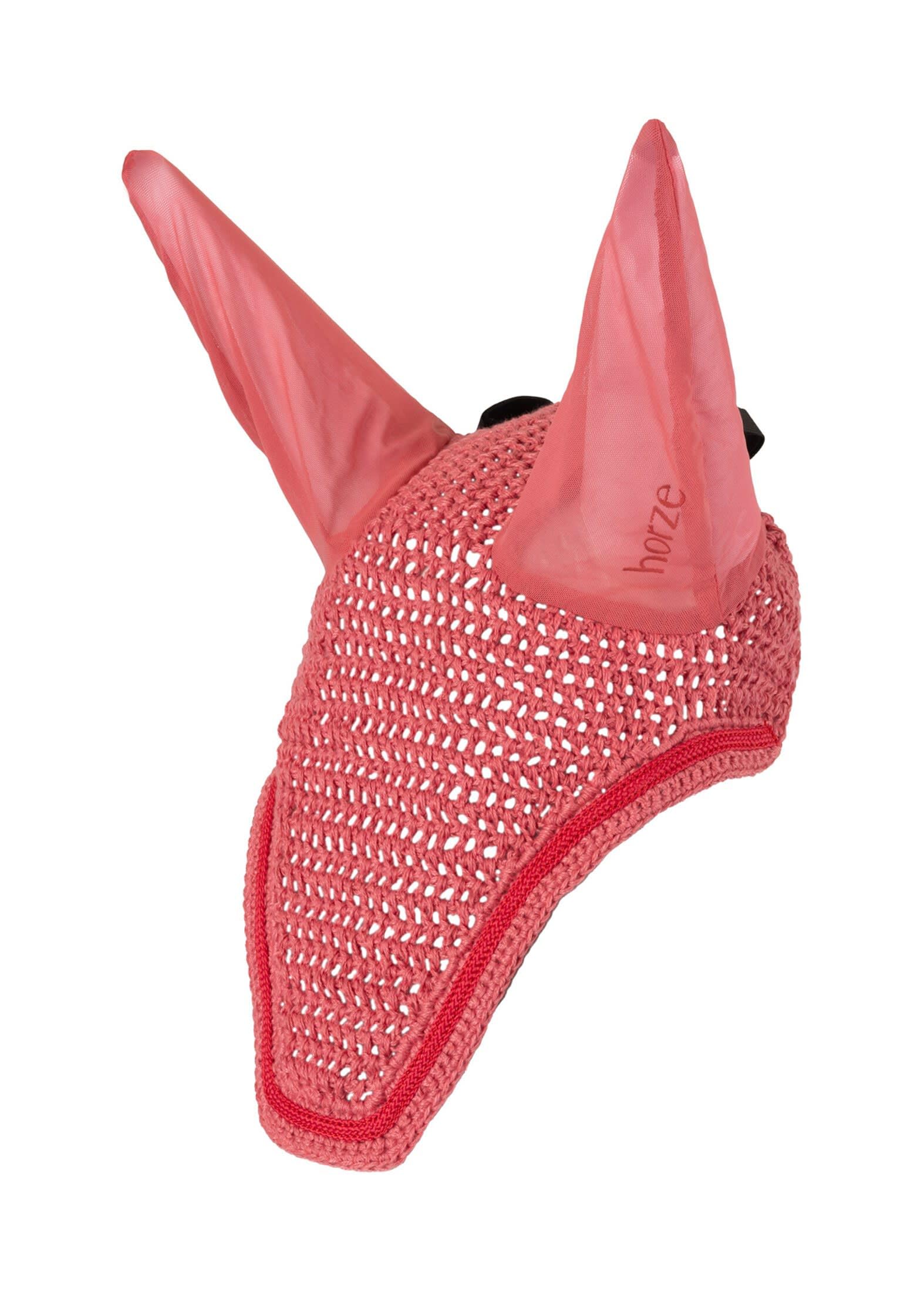 HORZE Rose Tonique Ear Net for Horses - Breathable Fly Protection in Fruit Dove Color - Ideal for Riding, Training, and Stable Use