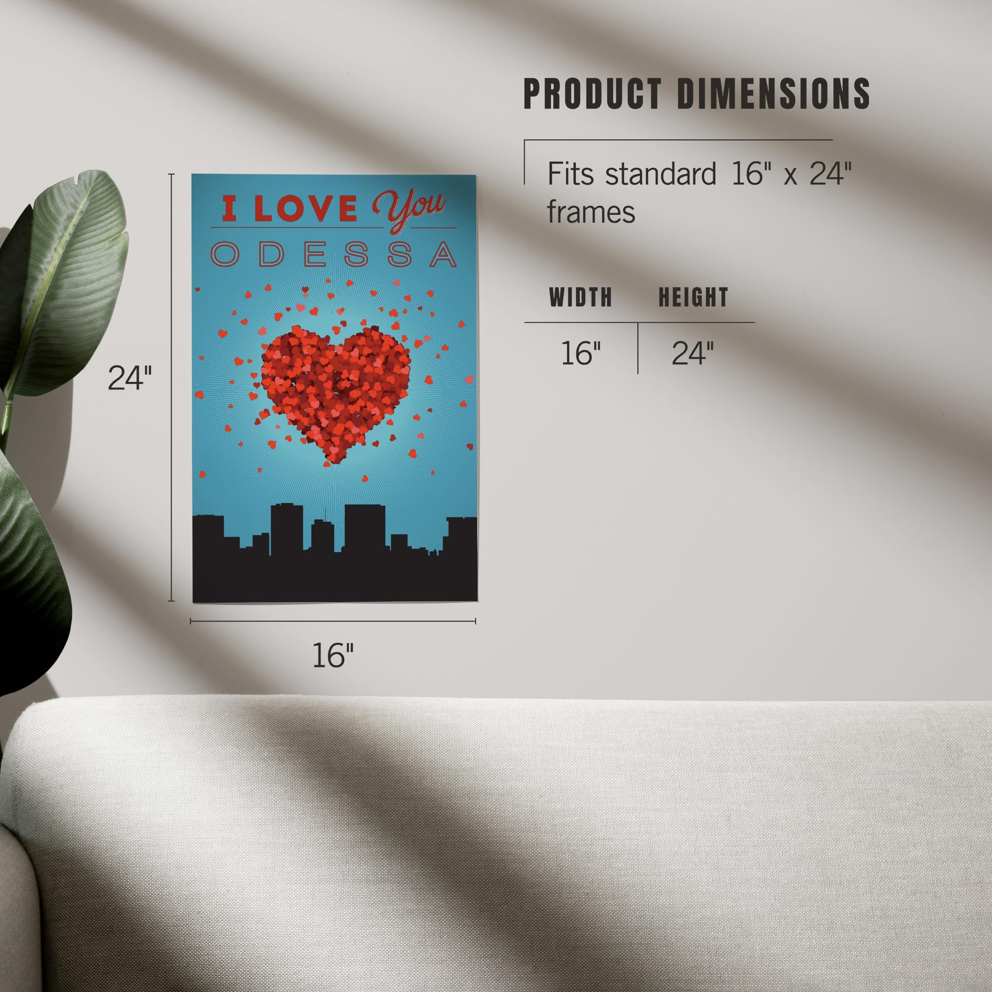 Lantern Press 16x24 Inch Giclee Print - I Love You Odessa Texas Wall Art - Premium Canvas Poster for Home & Office Decor