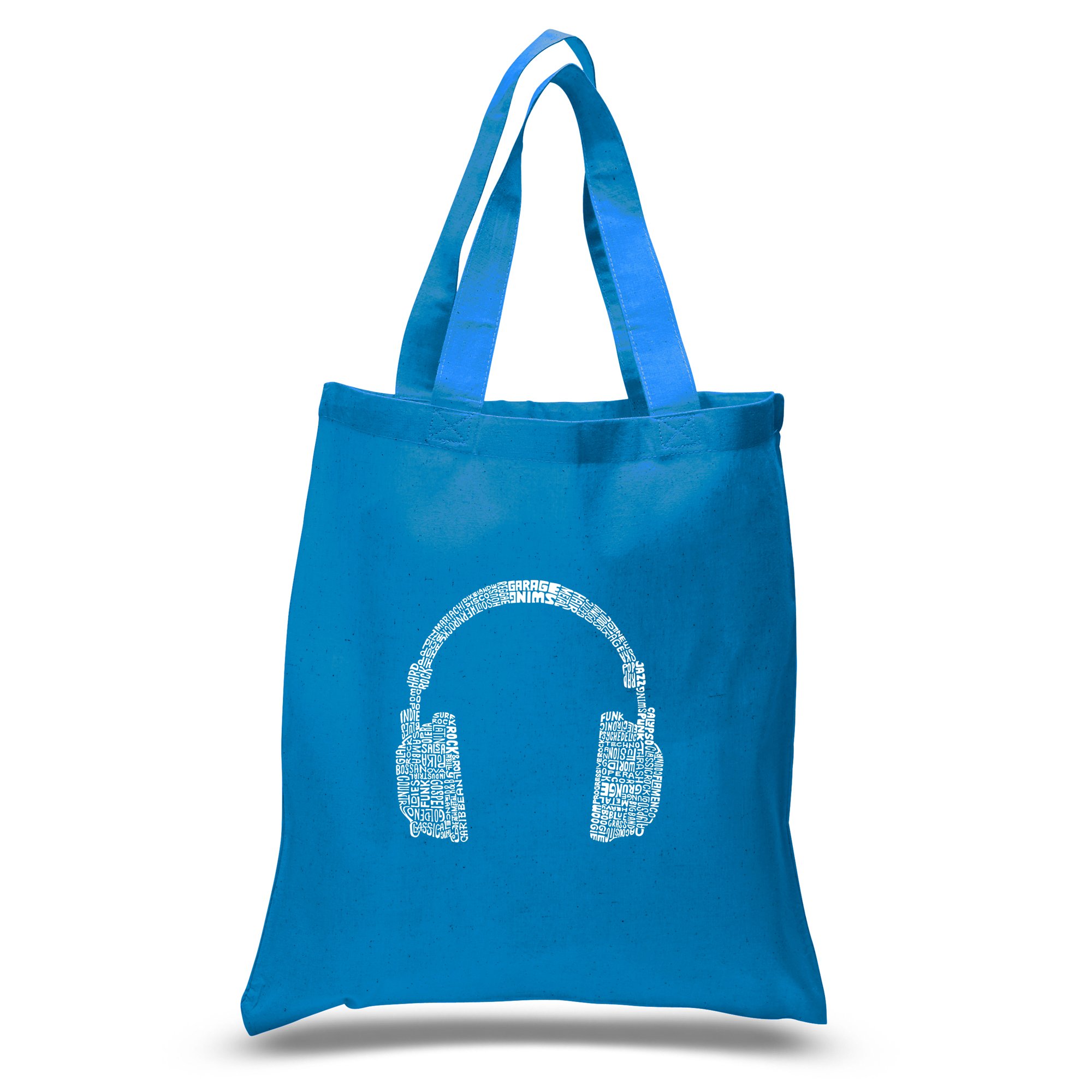 LA POP ART - 63 Genres of Music Word Art Tote Bag | Stylish & Durable Reusable Shopping Bag for Concerts, Groceries & Beach Outings