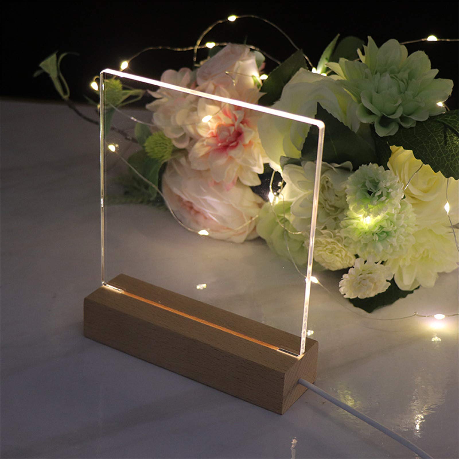 JOJOCY LED Wood Display Stand with Warm Lights - Rectangle Crystal Wooden Base for Acrylic Resin Art, Glass Paperweights & Decorative Items - Perfect for Home Decor, Gift Showcase & Retail Displays (Set of 4)