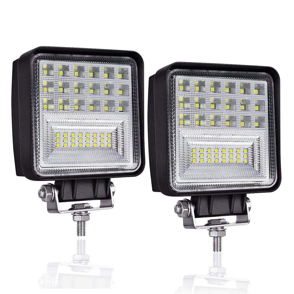 126W 4-Inch LED Light Pods - Square Off-Road Work Light with Spot & Flood Beam, Waterproof Fog Driving Lights for Trucks, Pickups, Jeeps, SUVs, ATVs, UTVs & Boats (2 Pack) - Perfect for Night Off-Roading, Marine Navigation & Emergency Vehicle Lighting