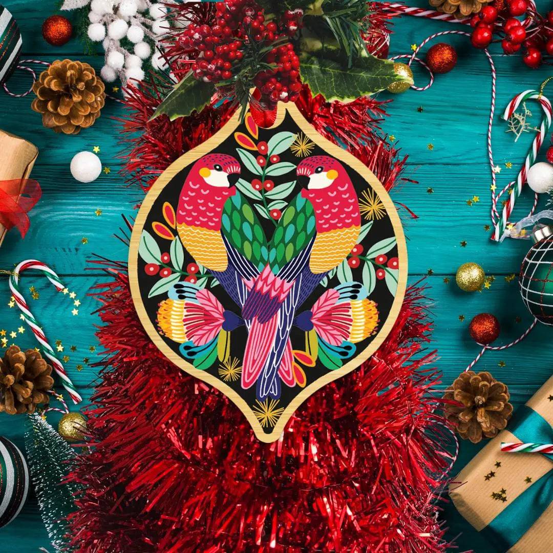 Rosella Birds Christmas Ornaments - Handmade Holiday Decor for Tree, Home & Gifts | Perfect for Xmas Party, Mantel & Festive Decorations
