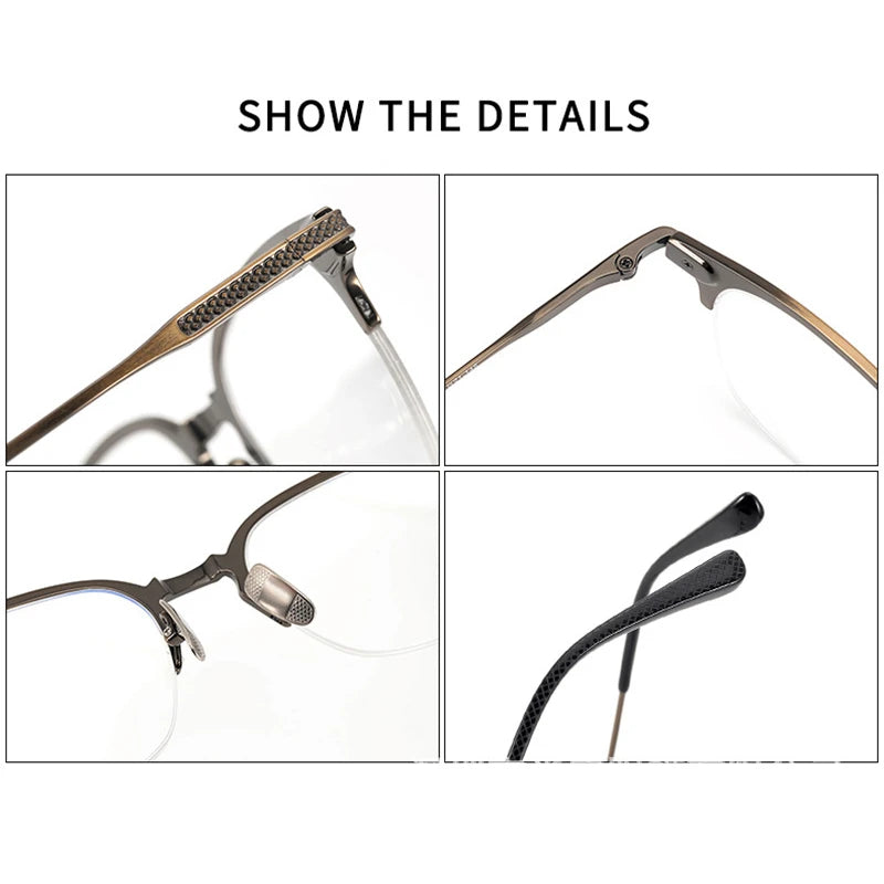 Stylish Unisex Black Titanium Semi-Rimmed Square Eyeglasses 42424 - Perfect for Work, Reading & Fashion