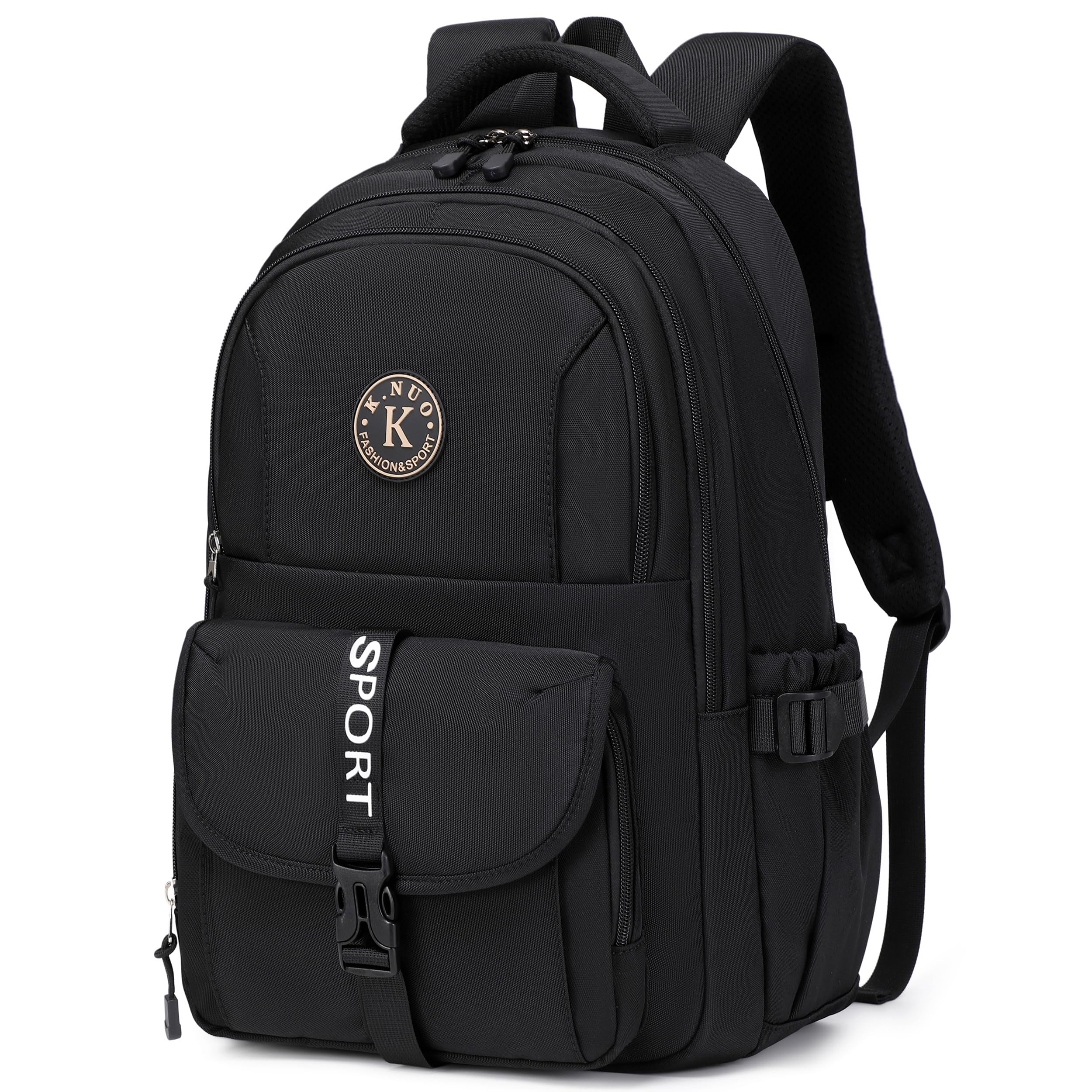 Stylish Waterproof College Backpack for Teens & Adults - 15.6 Inch Laptop School Bag for Students, Women & Men - Perfect for Travel, Work & Daily Commute - Durable Bookbag for School, Office & Business Trips - Black