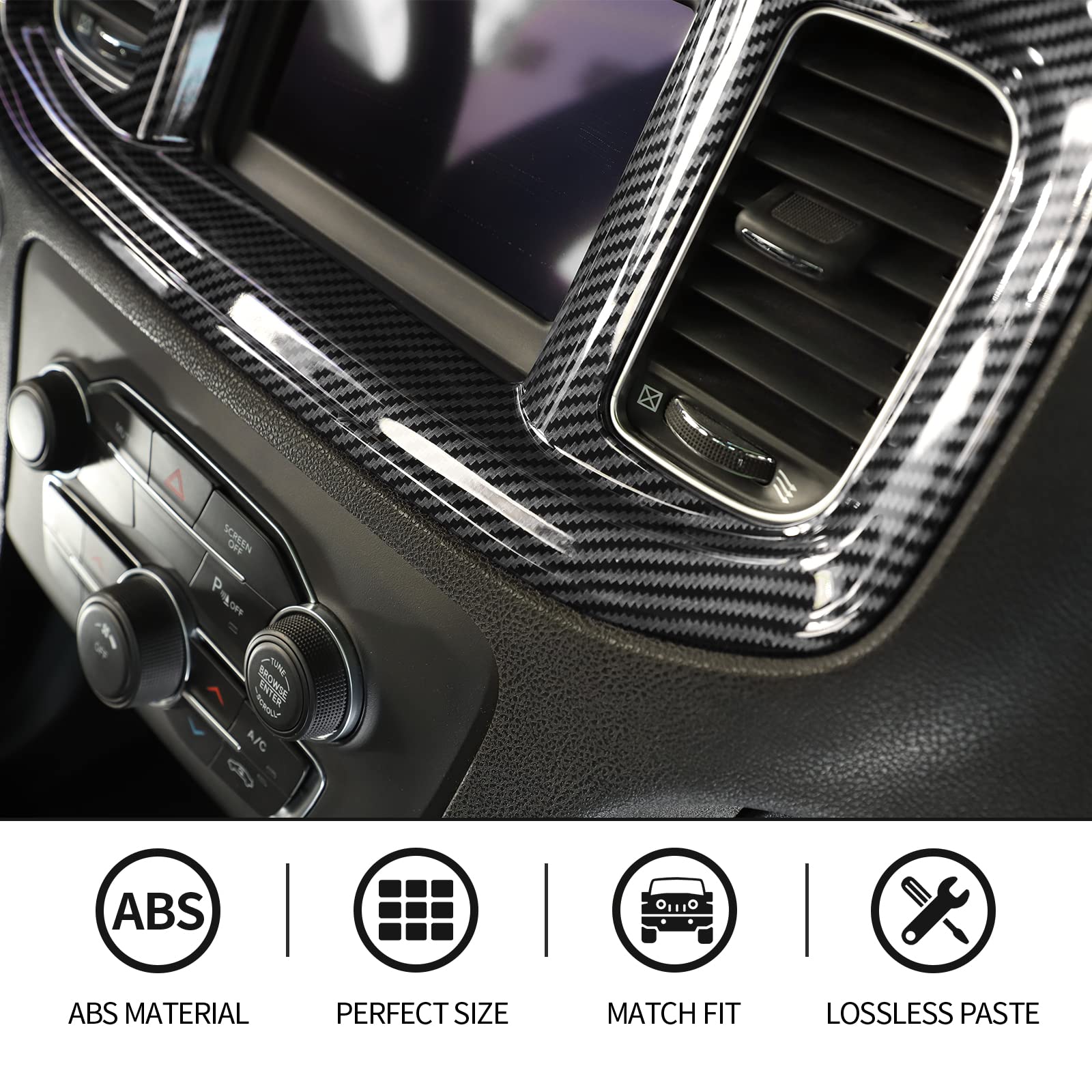 Carbon Fiber Center Console Dashboard Trim Cover for 2015-2020 Dodge Charger - Interior Accessories Upgrade for Enhanced Style & Protection | Perfect for Car Enthusiasts & Customization Lovers