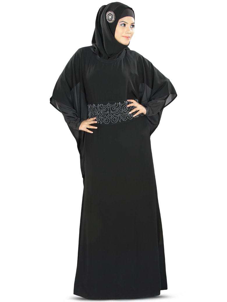 Hand Embroidered Black Kaftan Dress for Women - Elegant Boho Maxi Dress for Beach, Wedding & Special Occasions