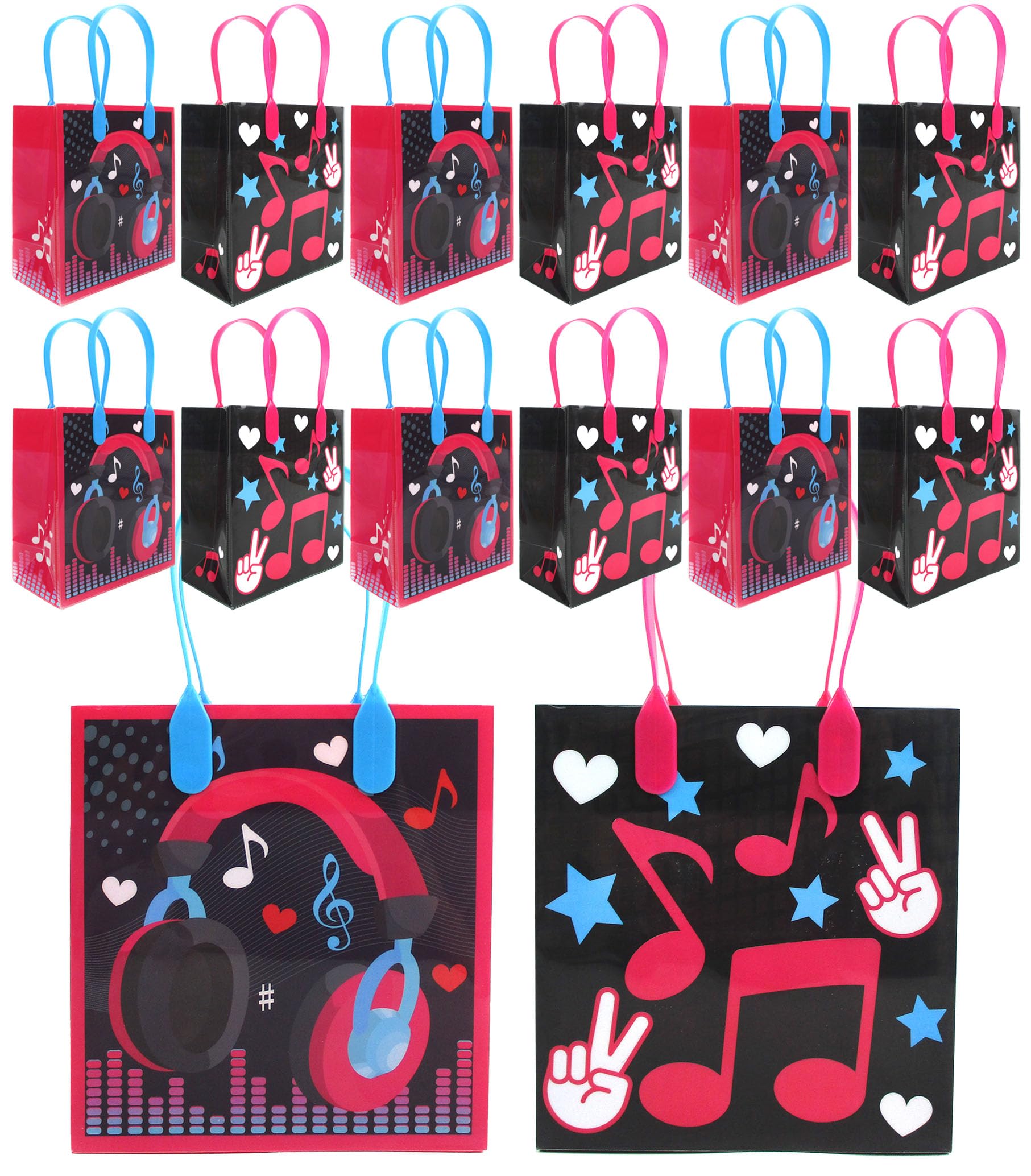 TINYMILLS 12-Pack Reusable Party Favor Bags with Handles - Durable Music Themed Goodie Bags for Birthday Parties, Baby Showers & School Events - Perfect for Candy, Toys & Small Gifts