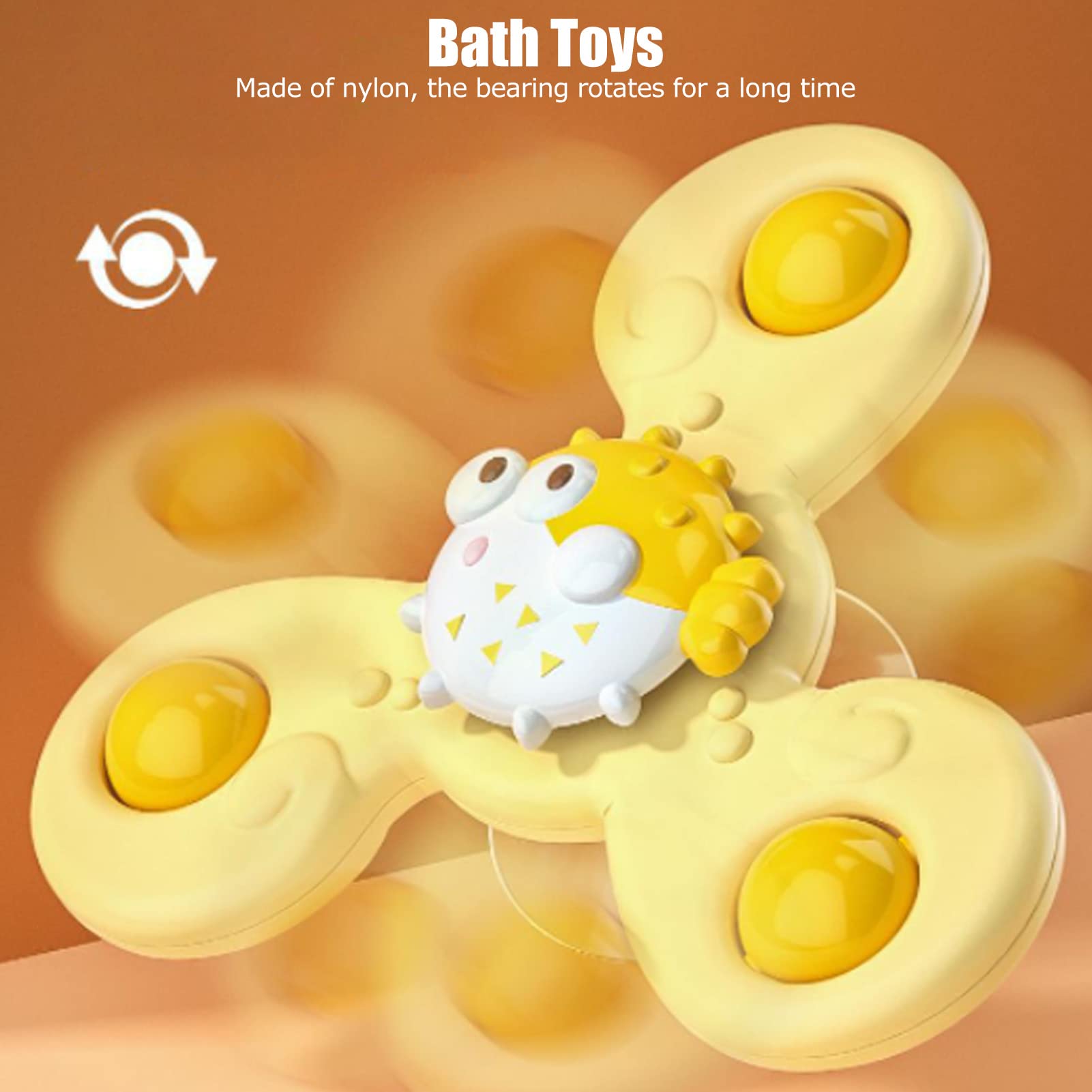 3 Pack Suction Cup Spinner Toys - Rotating Flower Fidget Spinners for Kids, Waterproof & Rustproof Sensory Toys for Bath, Window & Car Play - Stress Relief Bathroom Toys for Babies & Toddlers