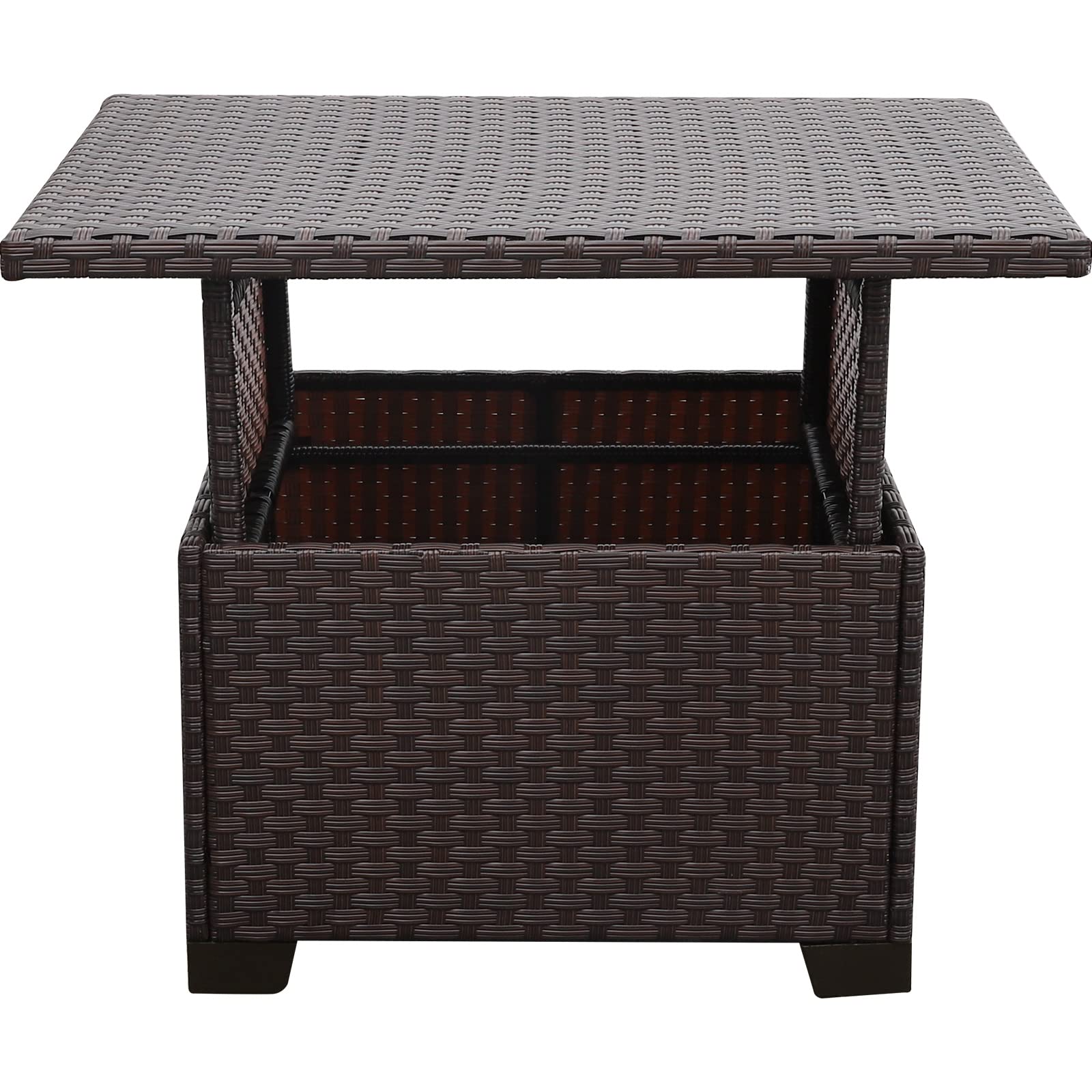 Brown Rattan Coffee Table with Hidden Storage - Lift-Top Wicker Patio Table for Outdoor Dining & Living Room Decor - Perfect for Gardens, Balconies, and Poolside Relaxation
