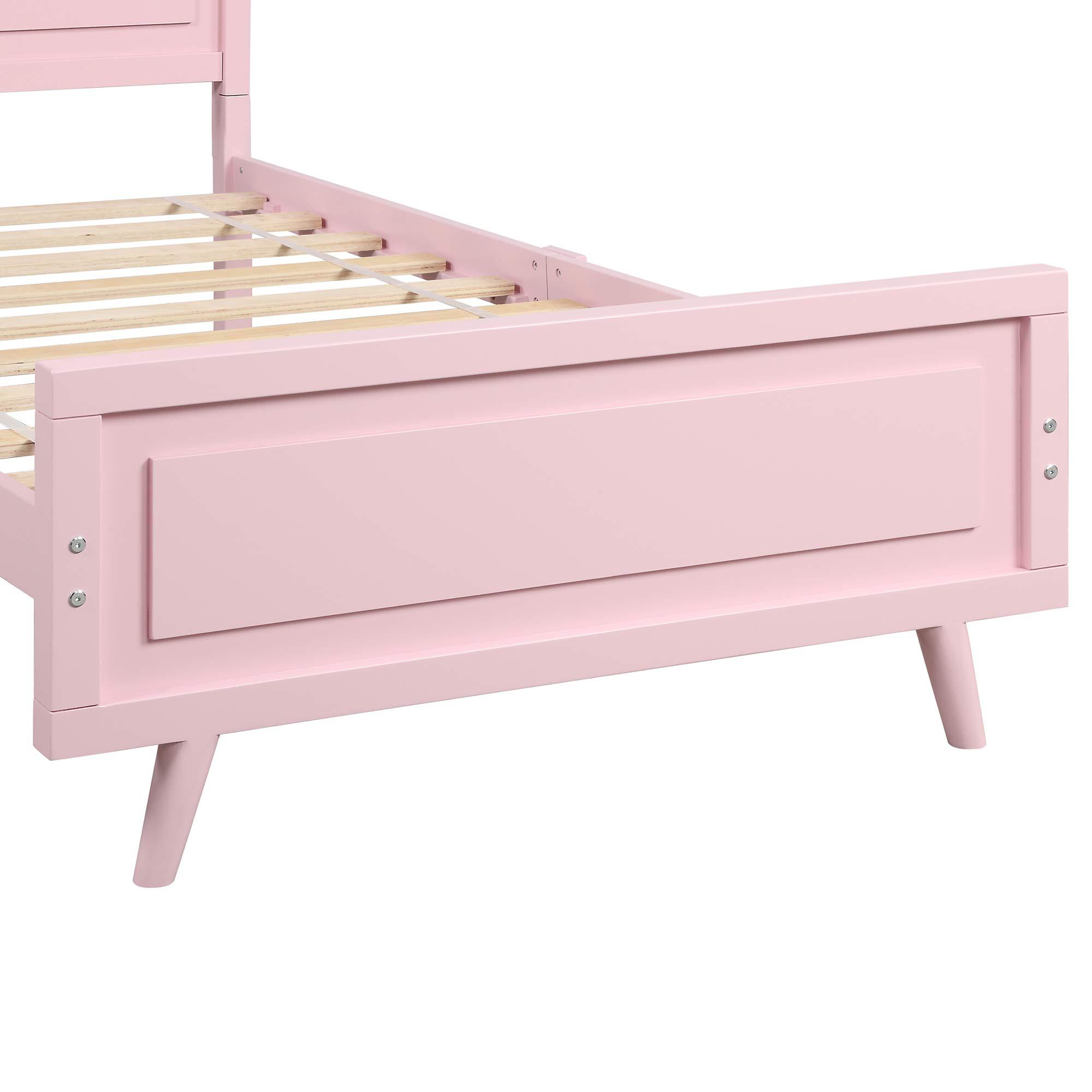 Harper & Bright Designs Pink Wood Twin Bed Frame with Headboard & Footboard for Girls & Toddlers - Perfect for Kids' Bedroom, Nursery & Sleepovers