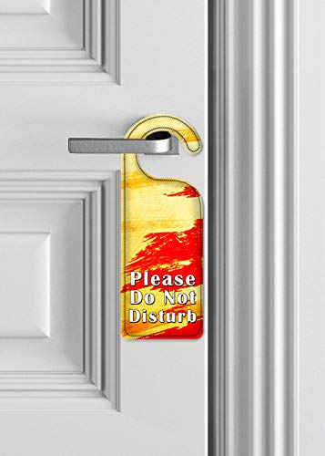 Do Not Disturb Door Hanger Sign - Yellow & Red Brush Stroke Art Plates for Hotels, Offices & Home Privacy - Perfect for Quiet Time & Privacy Needs
