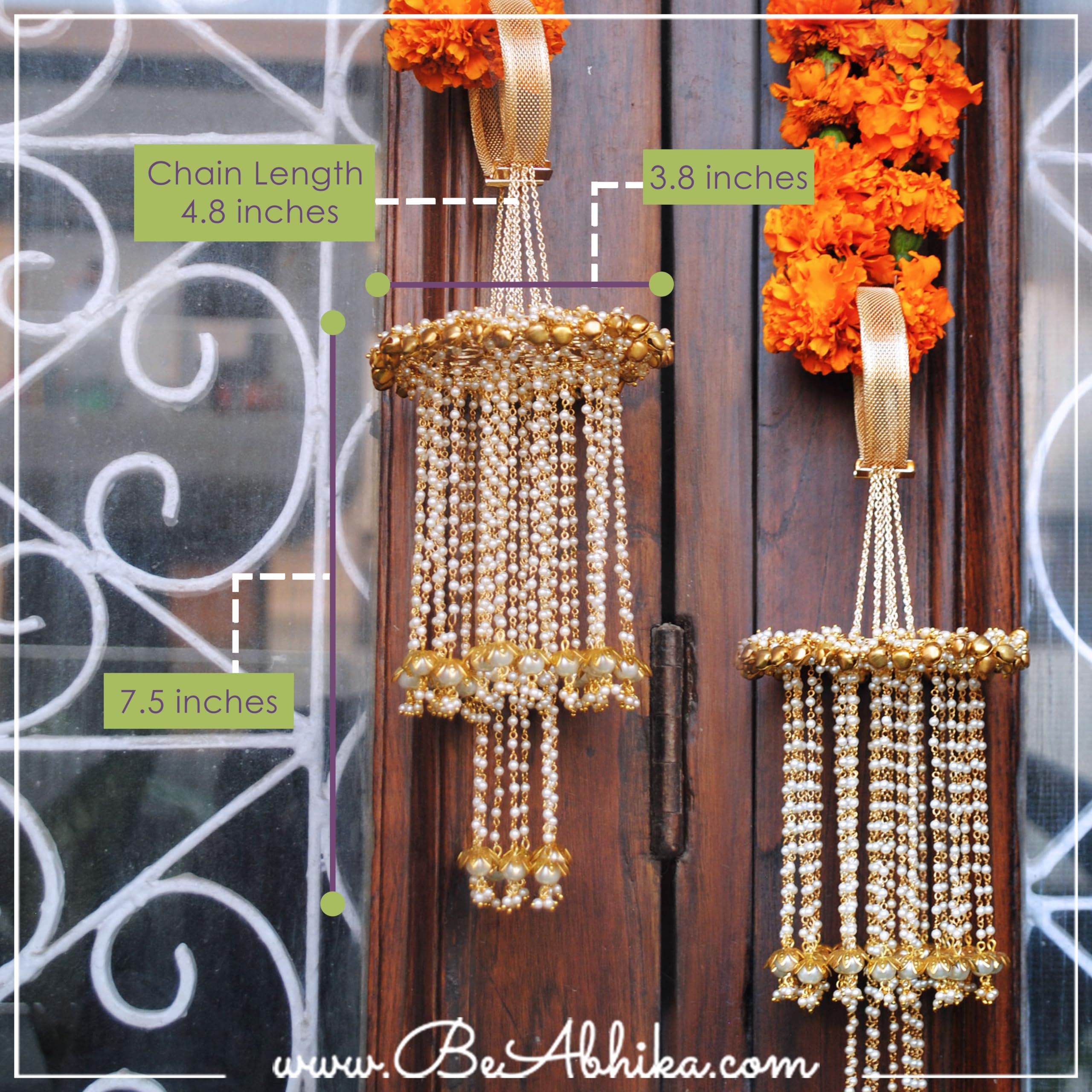 Elegant Laser-Cut Indian Wedding Kaleera with Golden Pearl Chains – Traditional Punjabi Bridal Jewelry for Mehndi & Wedding Ceremonies