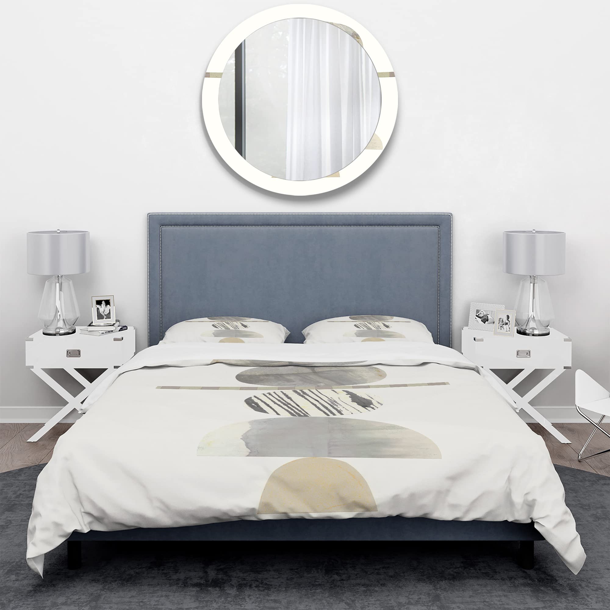 Geometric Shabby Chic Duvet Cover Set King - Abstract Neutral Bedding for Cozy Home Decor