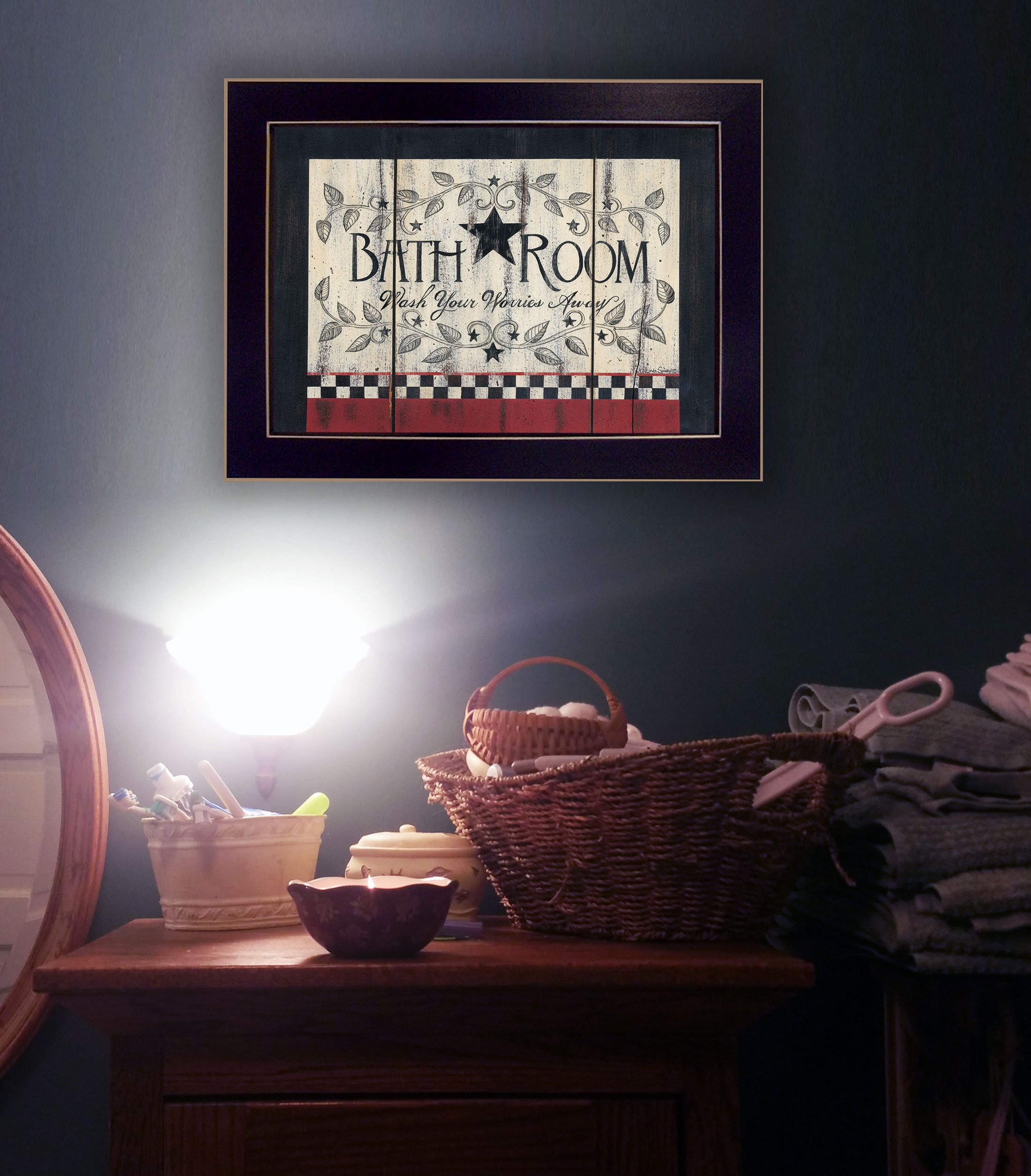 Linda Spivey Framed Bathroom Wall Art Prints - Black & Tan Home Decor for Bathroom, Powder Room & Guest Bath