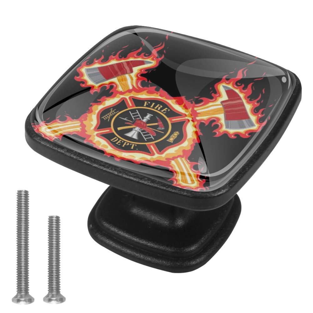 4-Piece Firefighter Cross with Axes Flame Cabinet Knobs - 30mm Square Drawer Pulls for Kitchen, Bathroom, Dresser - Rustic Home Decor & DIY Furniture Upgrade