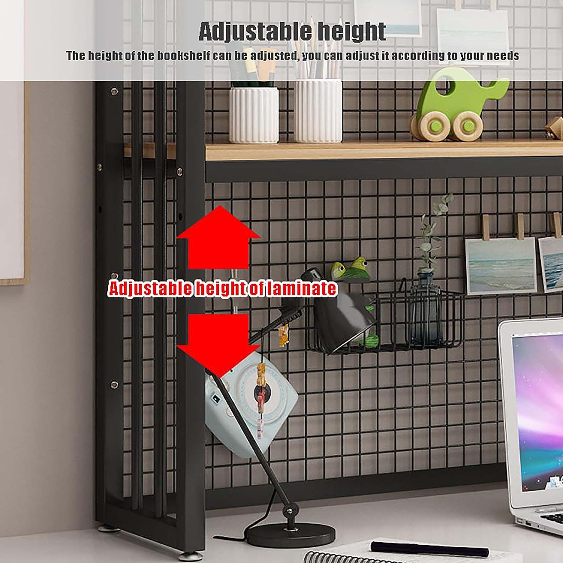 2 Tier Adjustable Wood Desktop Bookcase - 105x24x89cm White Office Bookshelf Organizer for Computer Desk, Home Office Supplies & Display | Perfect for Small Spaces, Workspaces & Book Storage
