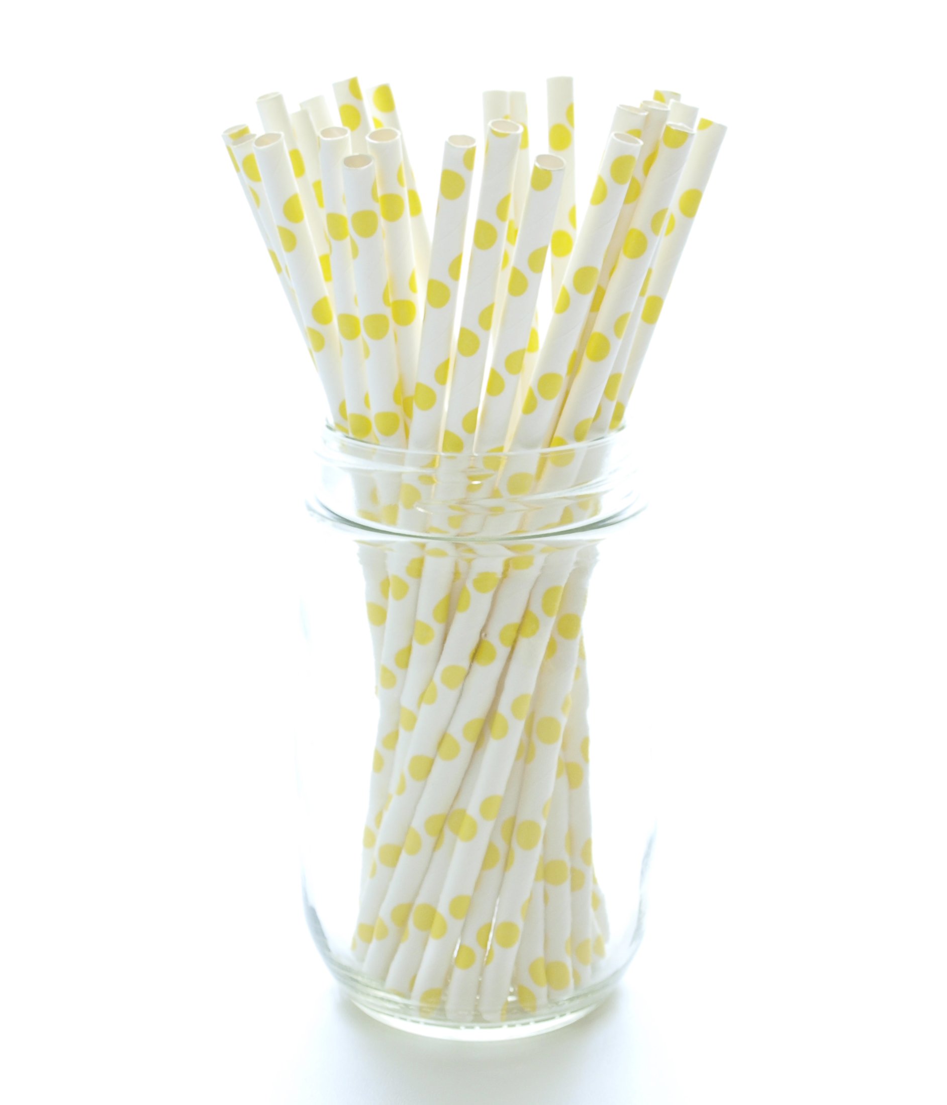 Eco-Friendly Yellow Paper Drinking Straws with Polka Dots - 25 Pack Biodegradable Striped Straws for Weddings, Parties & Bubble Tea - Perfect for Cocktails, Smoothies & Iced Beverages