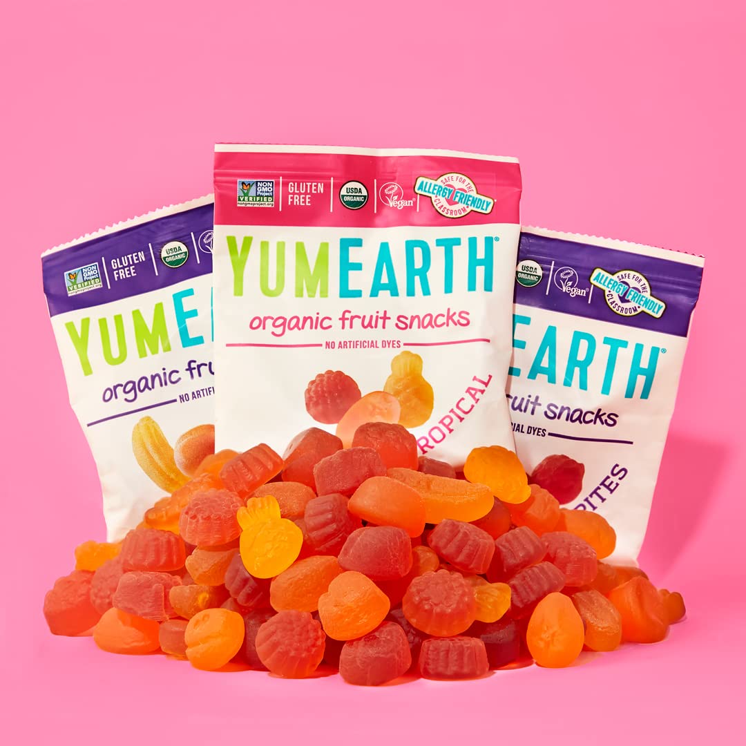 YumEarth Organic Tropical Fruit Snacks - 10 Pouches per Pack, 6.2oz (Pack of 12) | Gluten-Free, Vegan & Non-GMO | Healthy Kids Snacks for School, Travel & Lunchboxes