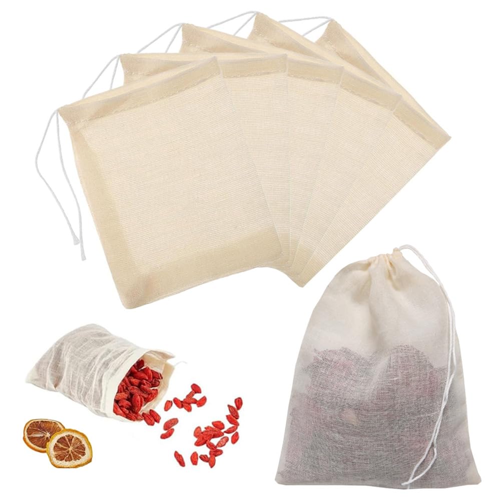 AKOAK 5-Pack 8x12 Inch Natural Muslin Drawstring Bags - Unbleached Cotton Pouches for Spices, Tea & Herbs | Perfect for DIY Crafts, Wedding Favors & Organic Storage
