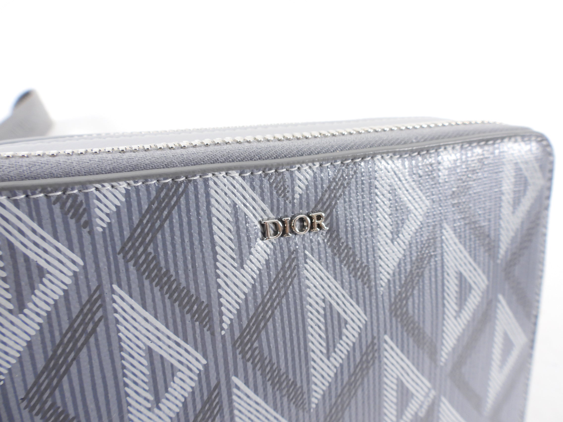 Christian Dior Grey Diamond Zip Crossbody Pouch Bag - Luxury Designer Shoulder Bag for Women | Perfect for Parties, Date Nights & Travel Accessories