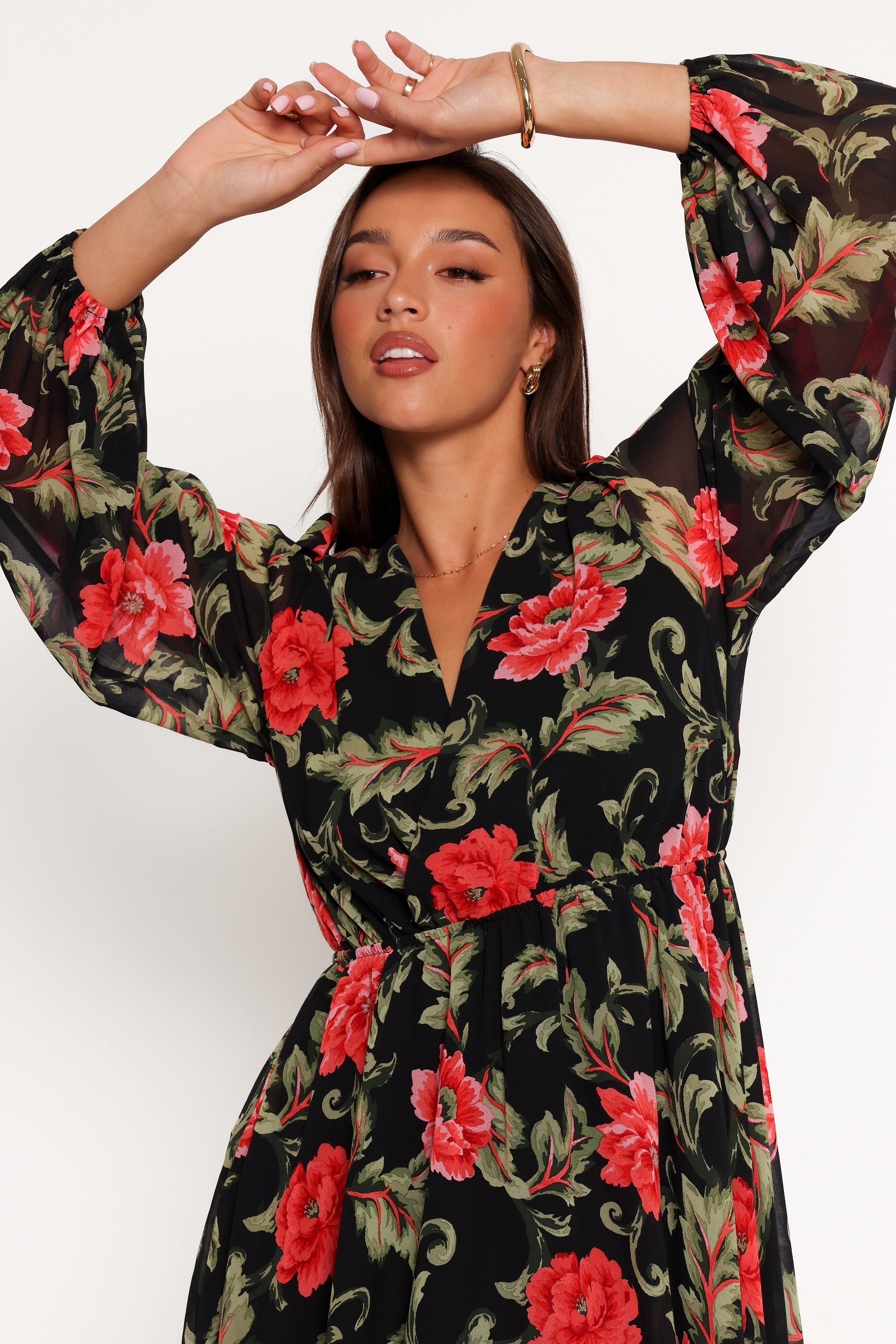 Anisa Maxi Dress - Black Floral Print Women's Long Dress for Summer, Beach, Vacation & Casual Wear | Flowy Boho Style Dress with Side Slits