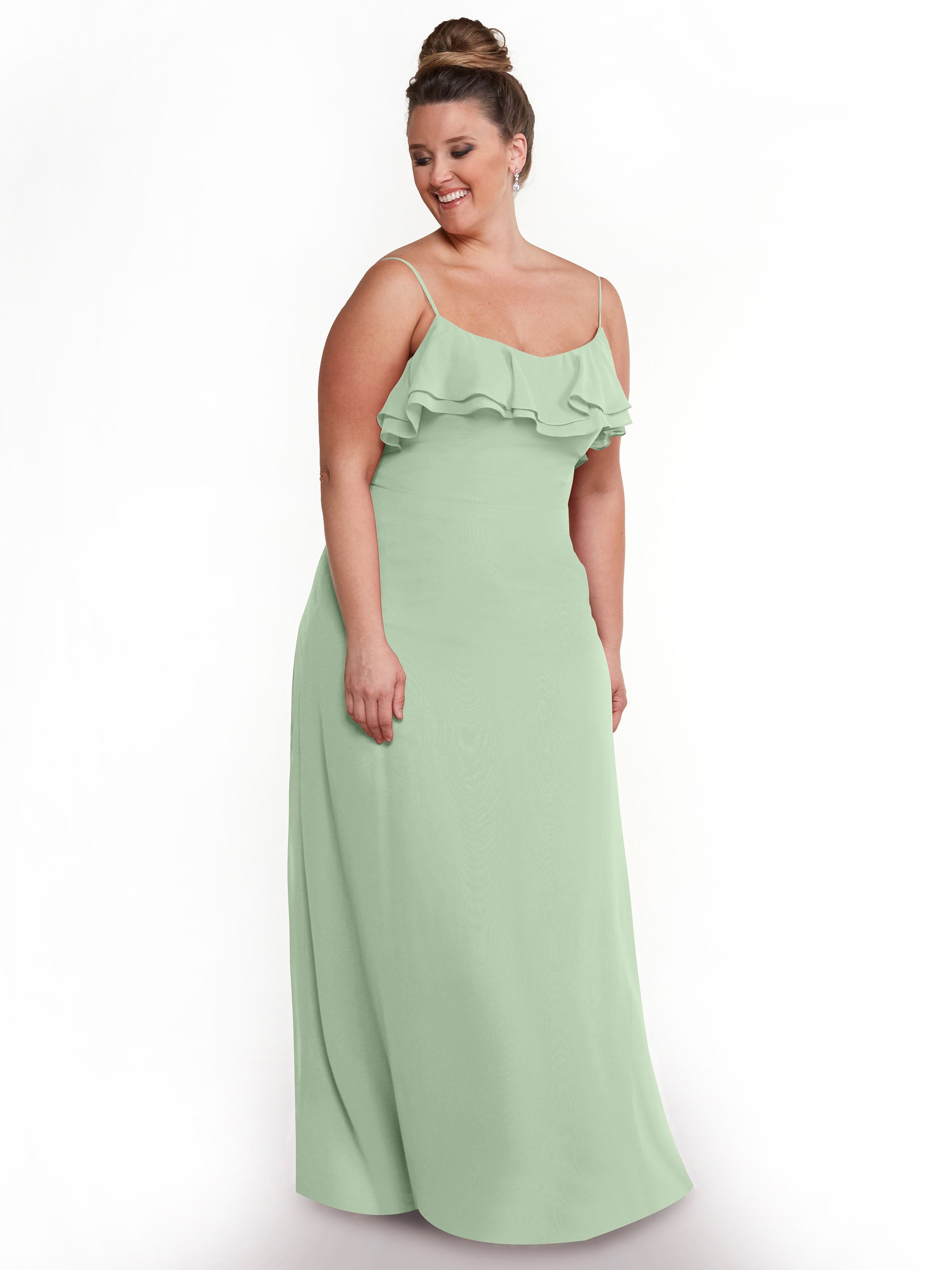 Elegant Chiffon Bridesmaid Dress with Ruffled Neckline - Perfect for Weddings, Prom & Formal Events