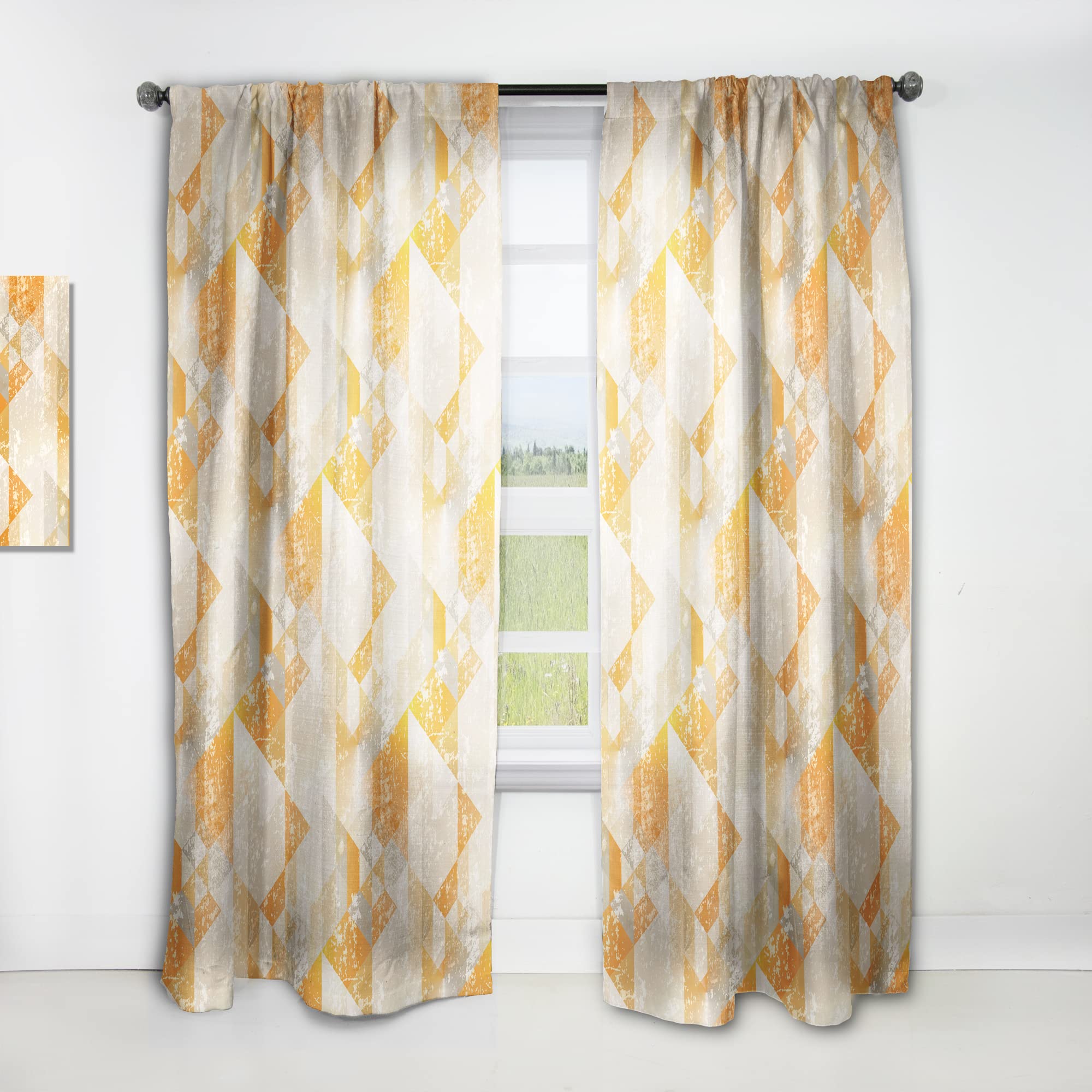 DesignQ Gold Retro Style Thermal Insulated Curtains - Single Panel 52x63 Inch - Elegant Window Drapes for Bedroom & Living Room - Perfect for Vintage Home Decor & Light Blocking
