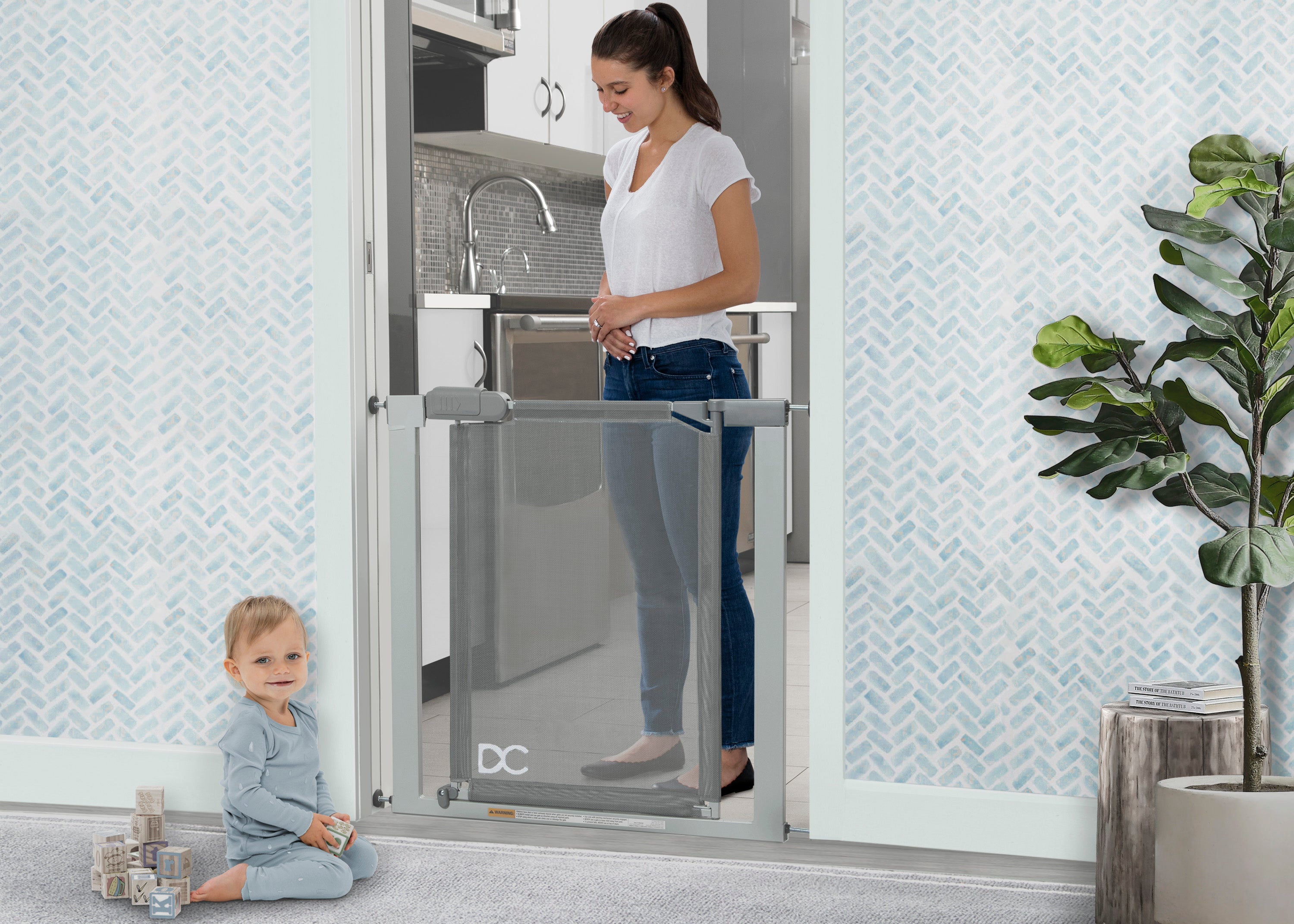 Adjustable Baby Safety Gate - Pressure Mount Walk-Through Door for Stairs & Hallways | Easy Installation Child Proof Gate for Home Safety (White) - Perfect for Doorways, Staircases & Pet Barriers