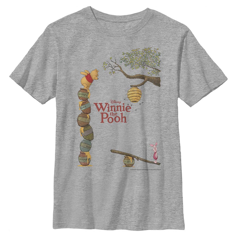 Disney Winnie The Pooh Honey Love Boys Heather Gray Crewneck T-Shirt - Soft Cotton Casual Tee for Kids, Birthday Gifts & Disney Character Outfits