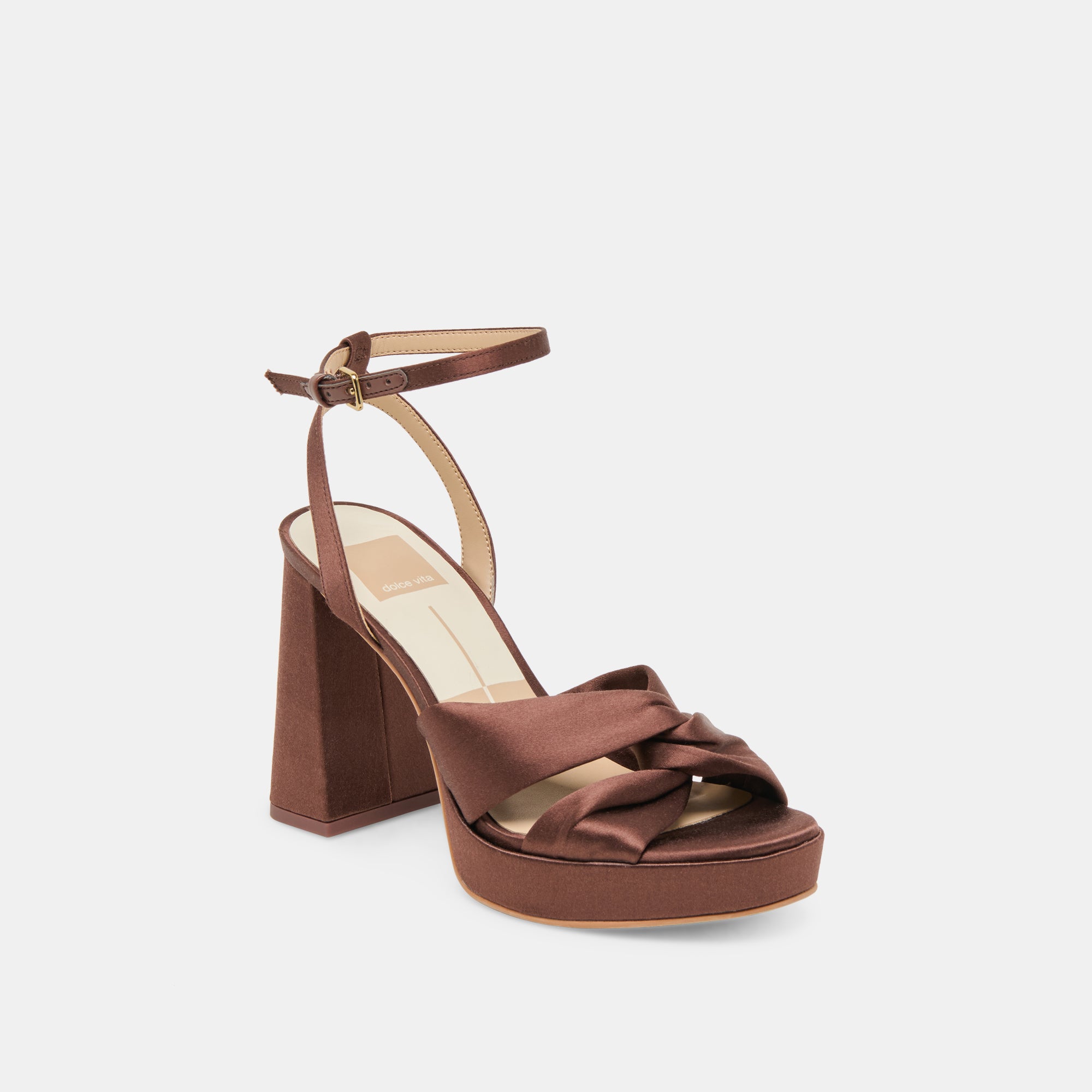 PARLO Women's Mid Heel Sandals - Brown Satin Elegant Dress Shoes for Weddings, Parties & Evening Events