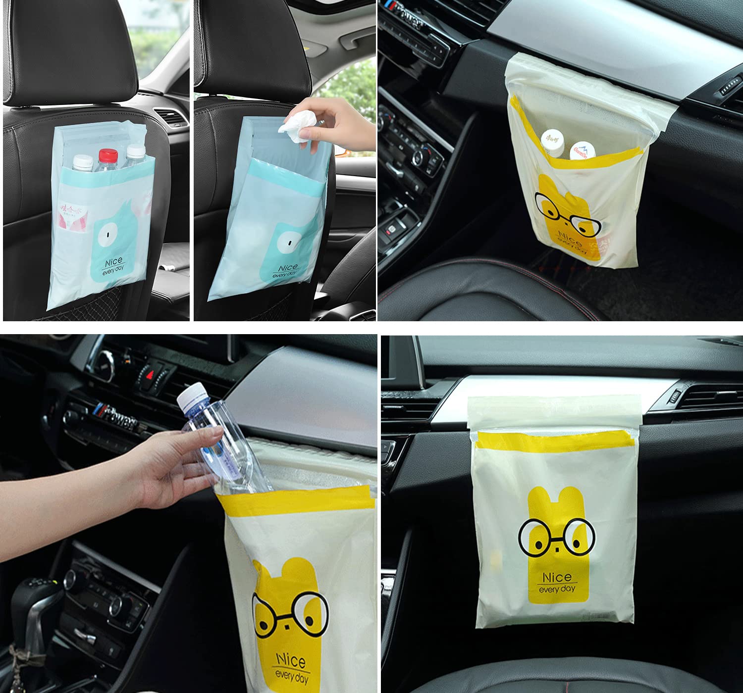 75pcs Disposable Car Trash Bags - Yellow Cartoon Design for Road Trips, Travel & Office Use - Leakproof & Scented Auto Garbage Bags for Cars, Trucks & Vehicles