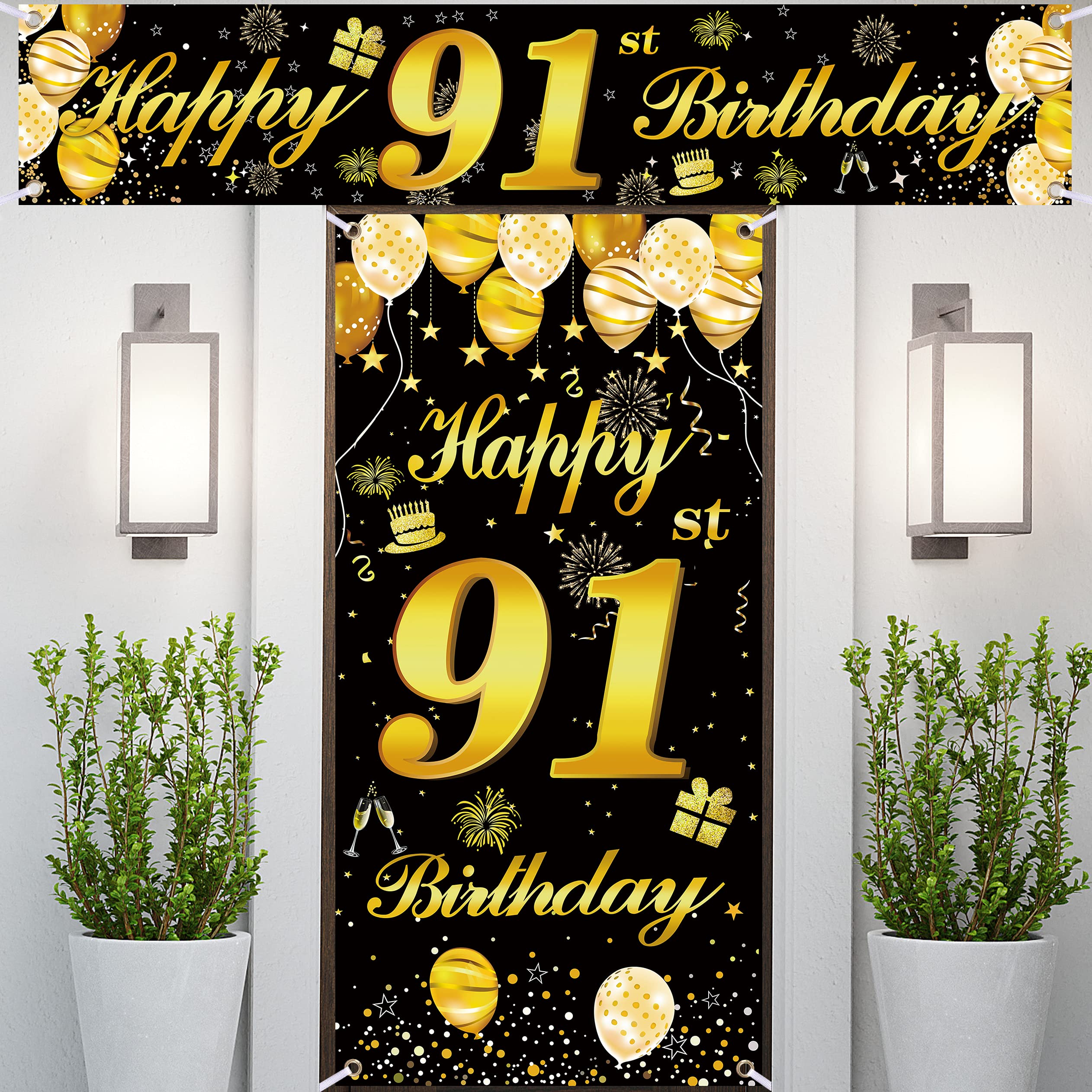 91st Happy Birthday Banner - Premium Birthday Party Decorations for Men - Large Backdrop for Birthday Celebrations, Milestone Parties & Special Events