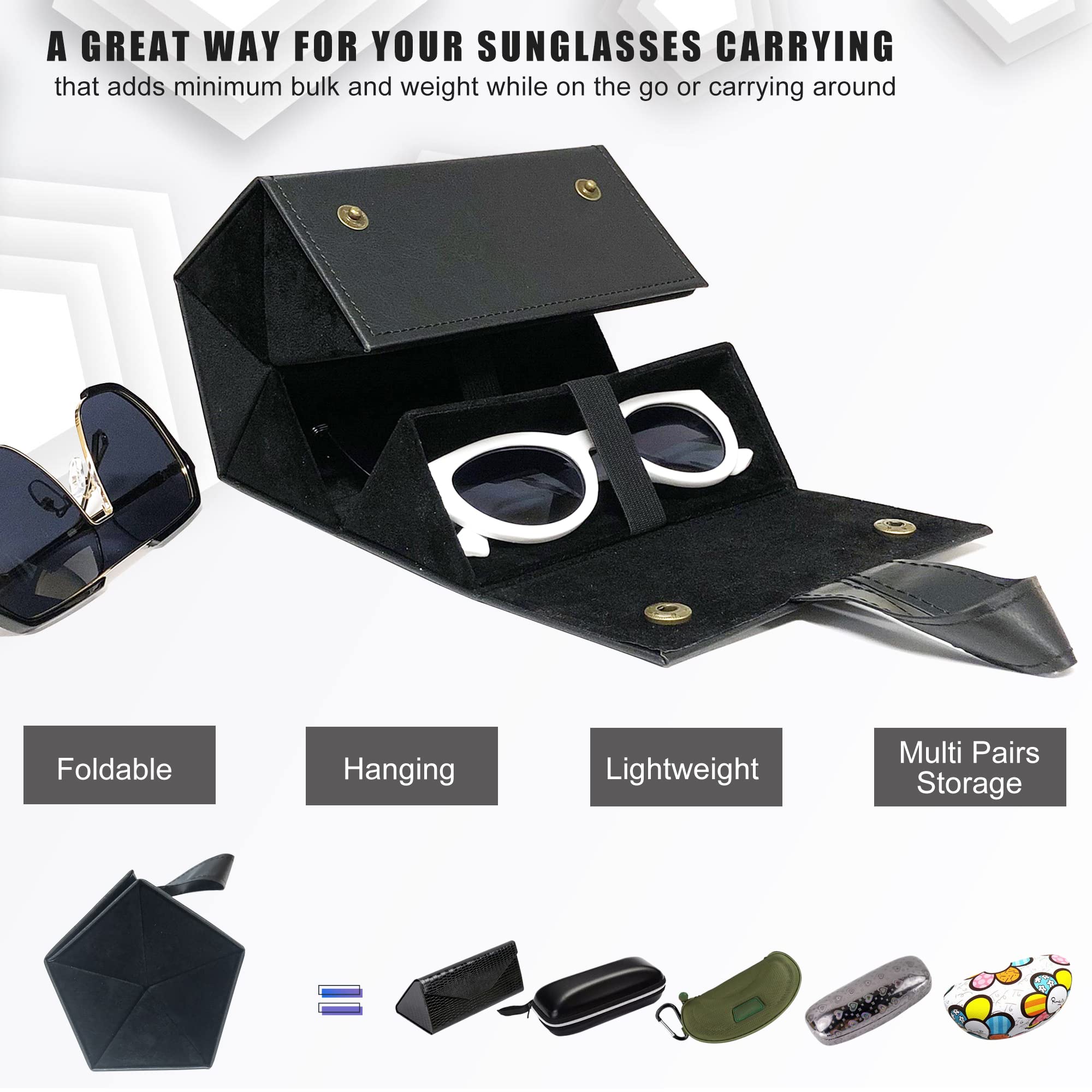 Longjet 5-Slot Sunglasses Organizer - Travel Glasses Case for Multiple Pairs, Eyewear Storage Box & Hanging Holder - Perfect for Travel, Home, Office & Car Organization