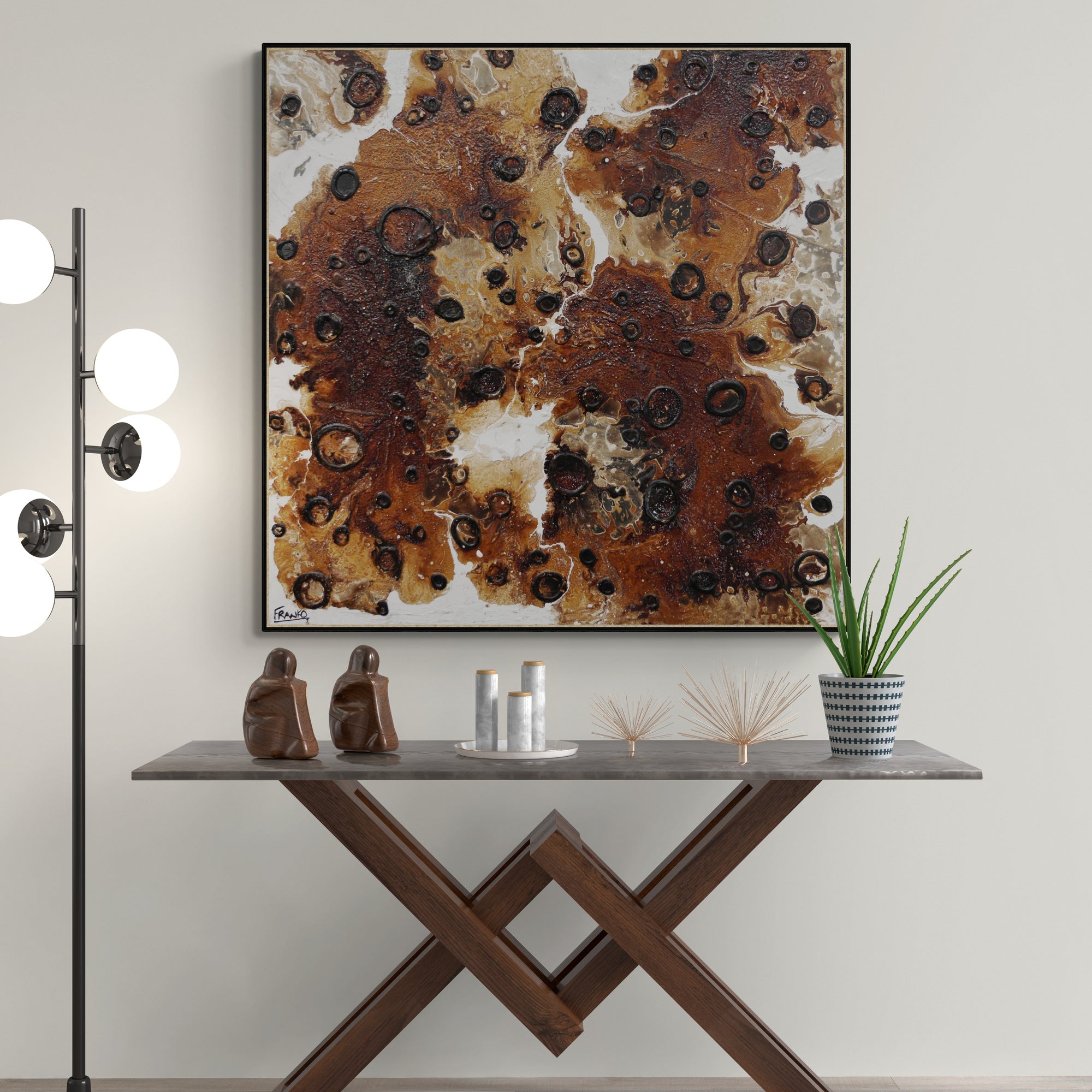 100cm x 100cm Rust Honey Textured Abstract Wall Art Painting - Modern Home Decor for Living Room, Bedroom & Office