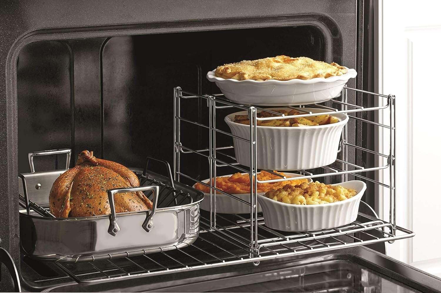 3-Tier Oven Rack Organizer - Space Saving Baking Pan Holder for Cookies, Pies & Roasts - Perfect for Kitchens, Bakeries & Restaurants