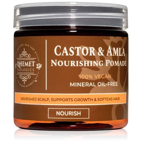QHEMET Biologics Castor & Amla Nourishing Pomade - 4oz for Natural Hair Growth & Moisture - Perfect for Curly, Coily & Dry Hair Care Routine